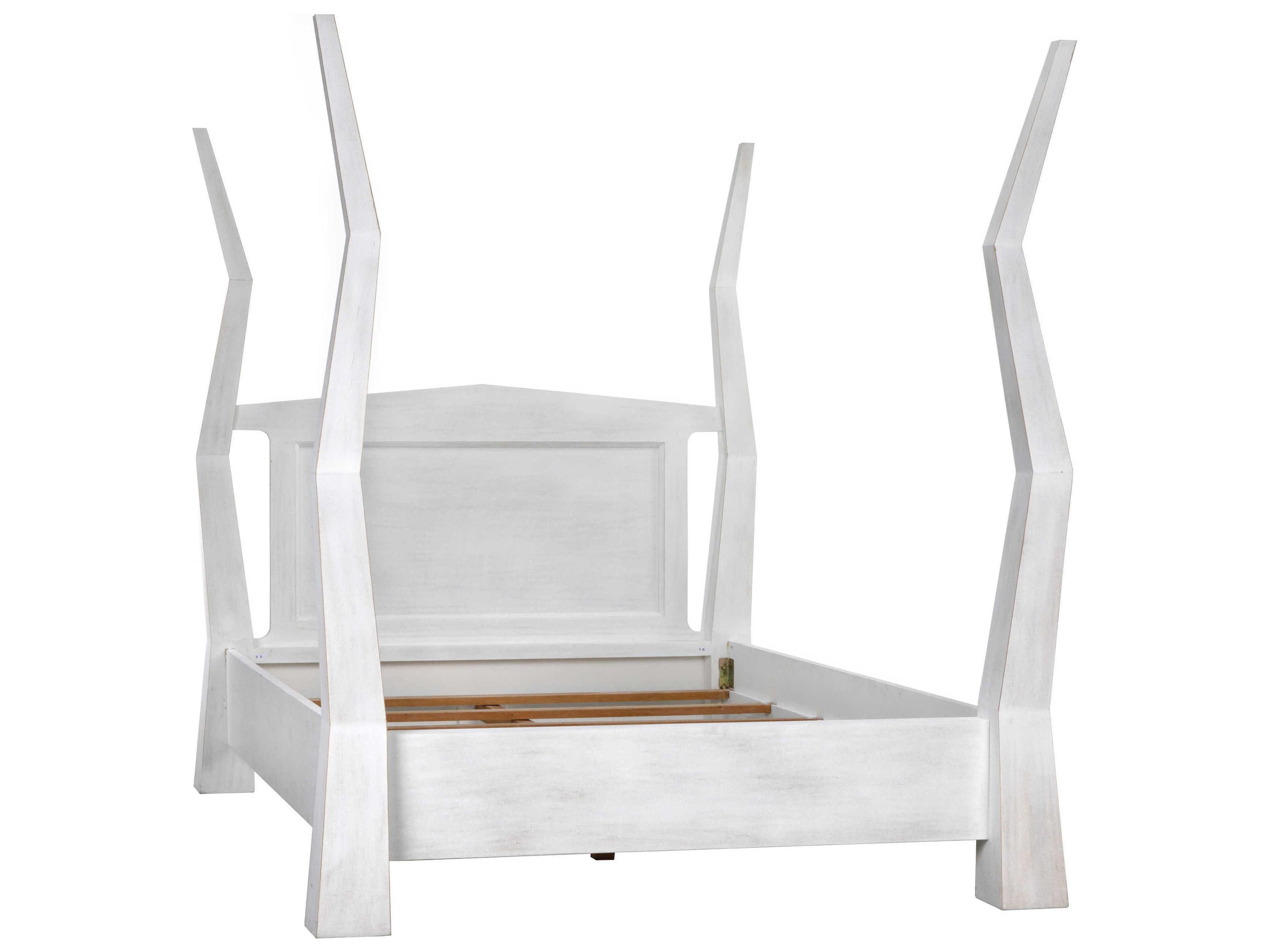 Noir Patras White Wash Mahogany Wood Queen Poster Bed