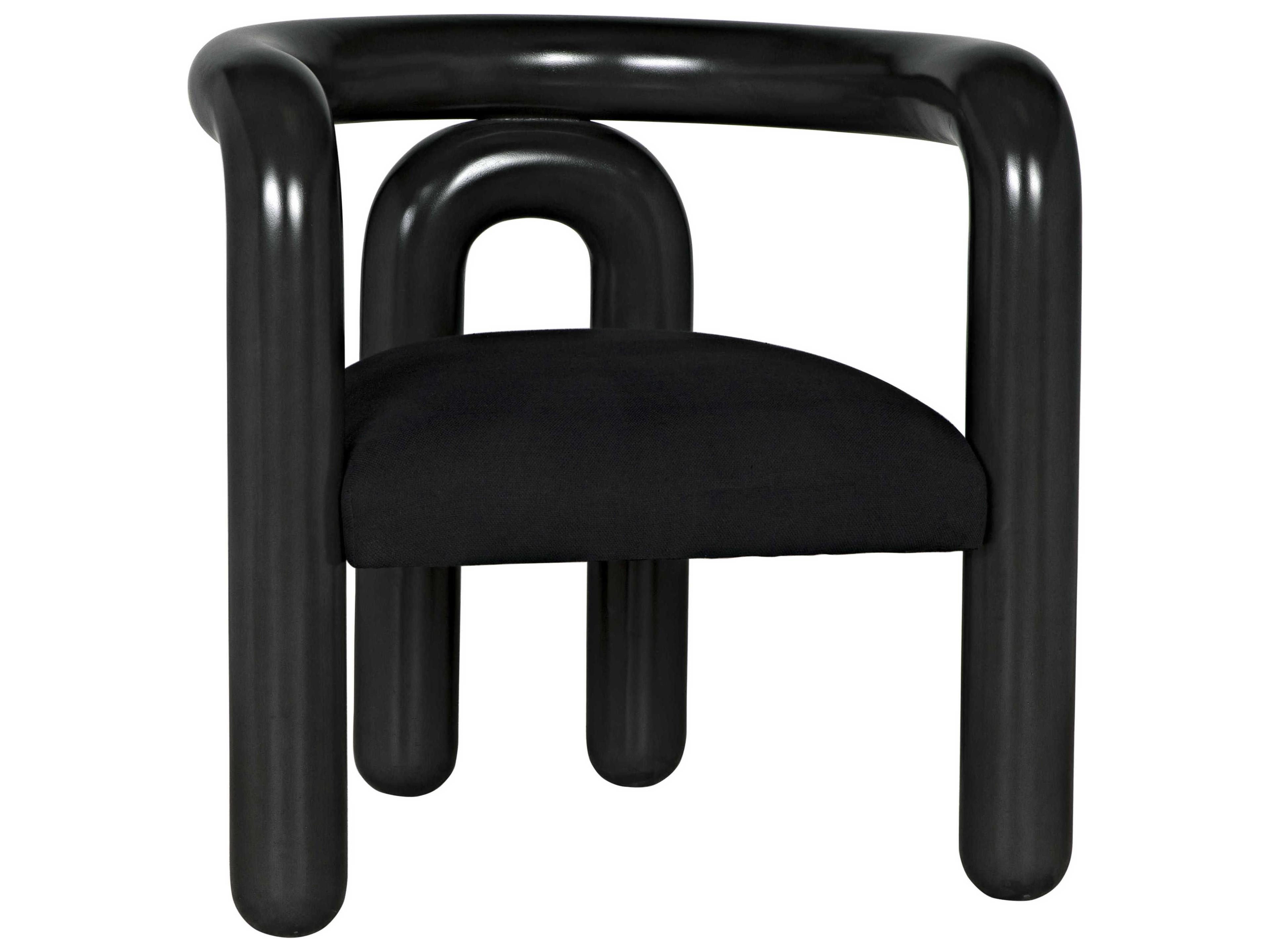 Noir Mahogany Wood Black Upholstered Arm Dining Chair