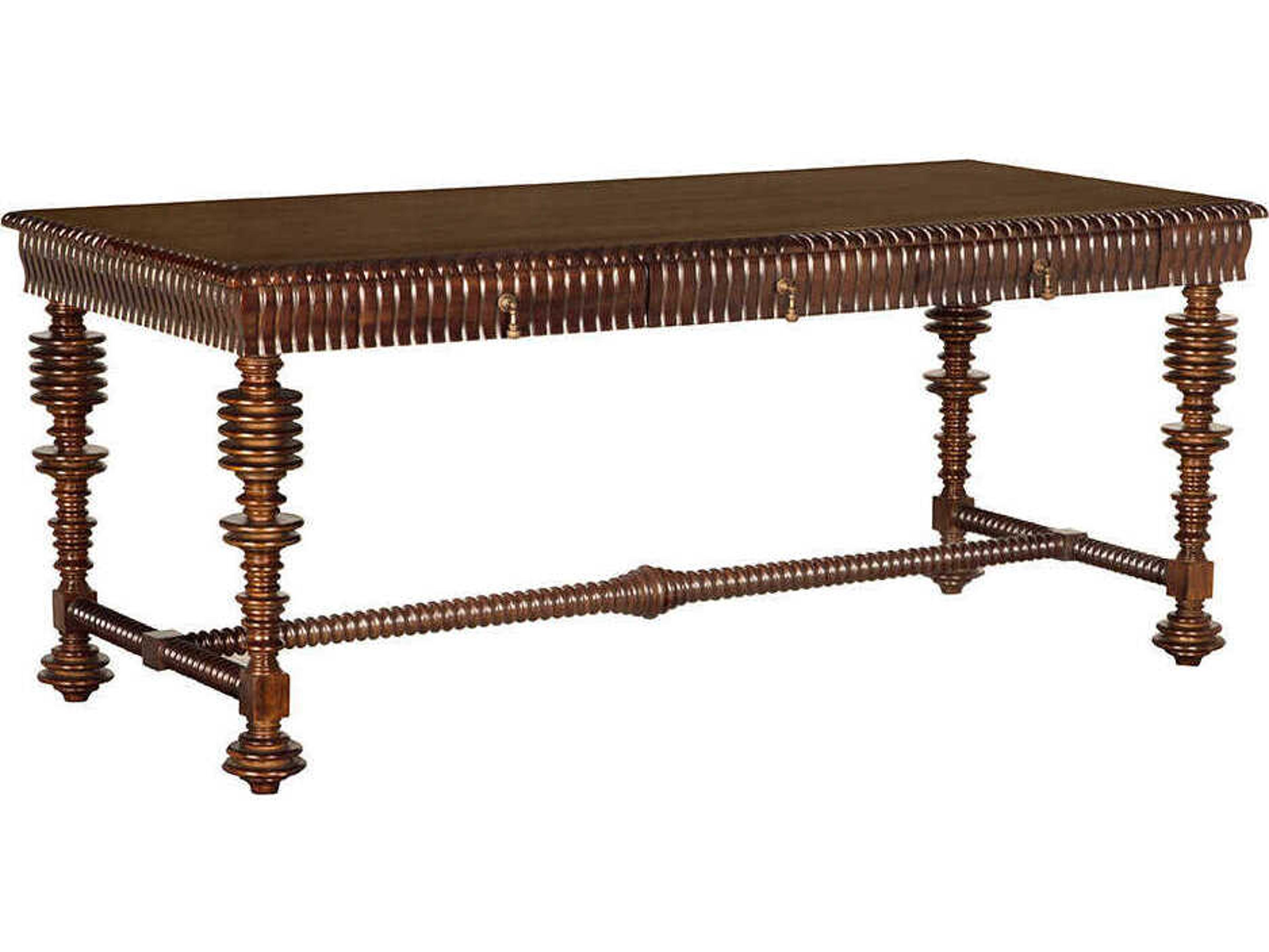 Noir Portuguese Hand Rubbed Brown Mahogany Wood Writing Desk