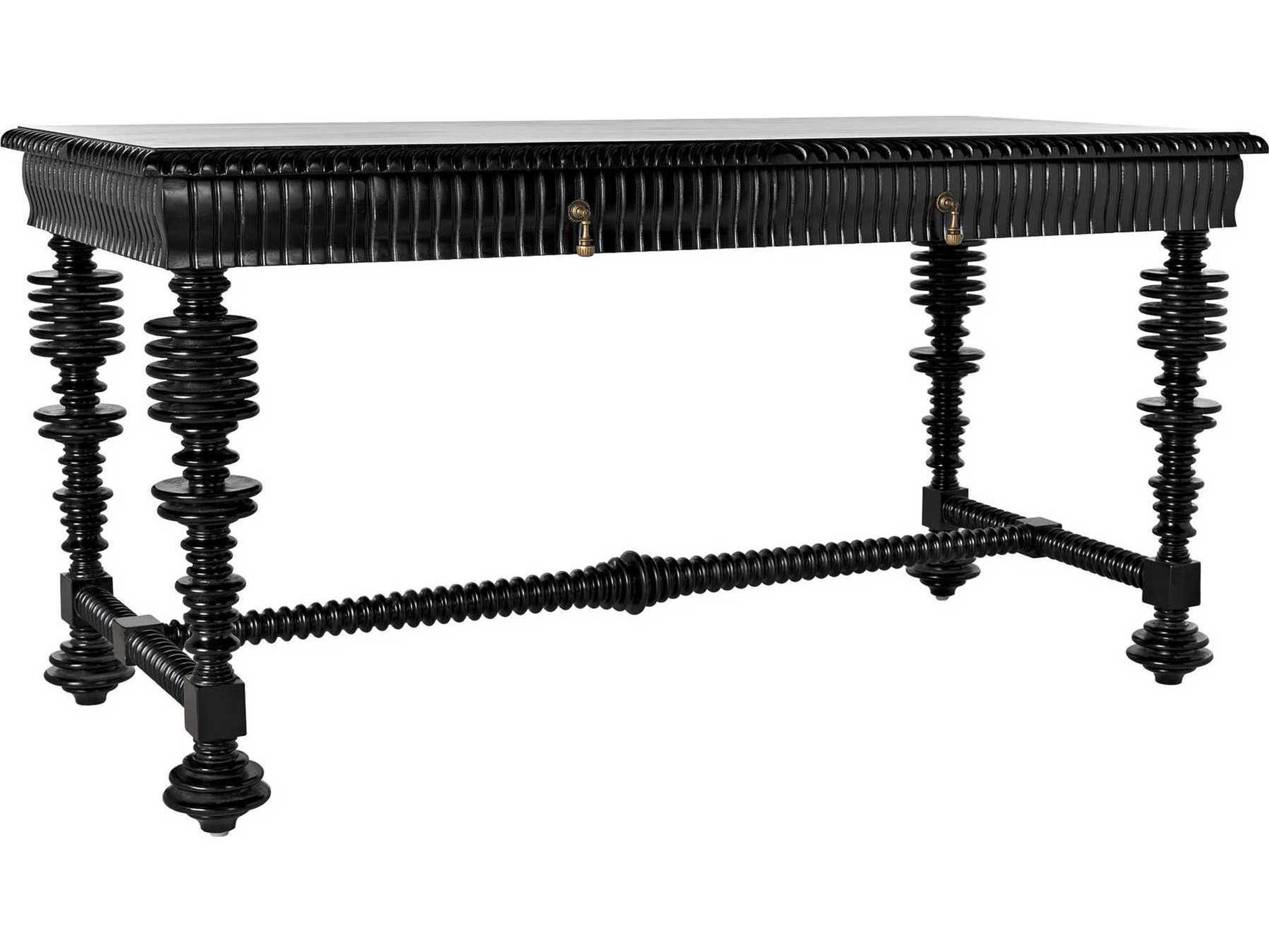 Noir Hand Rubbed Black Mahogany Wood Secretary Desk Writing