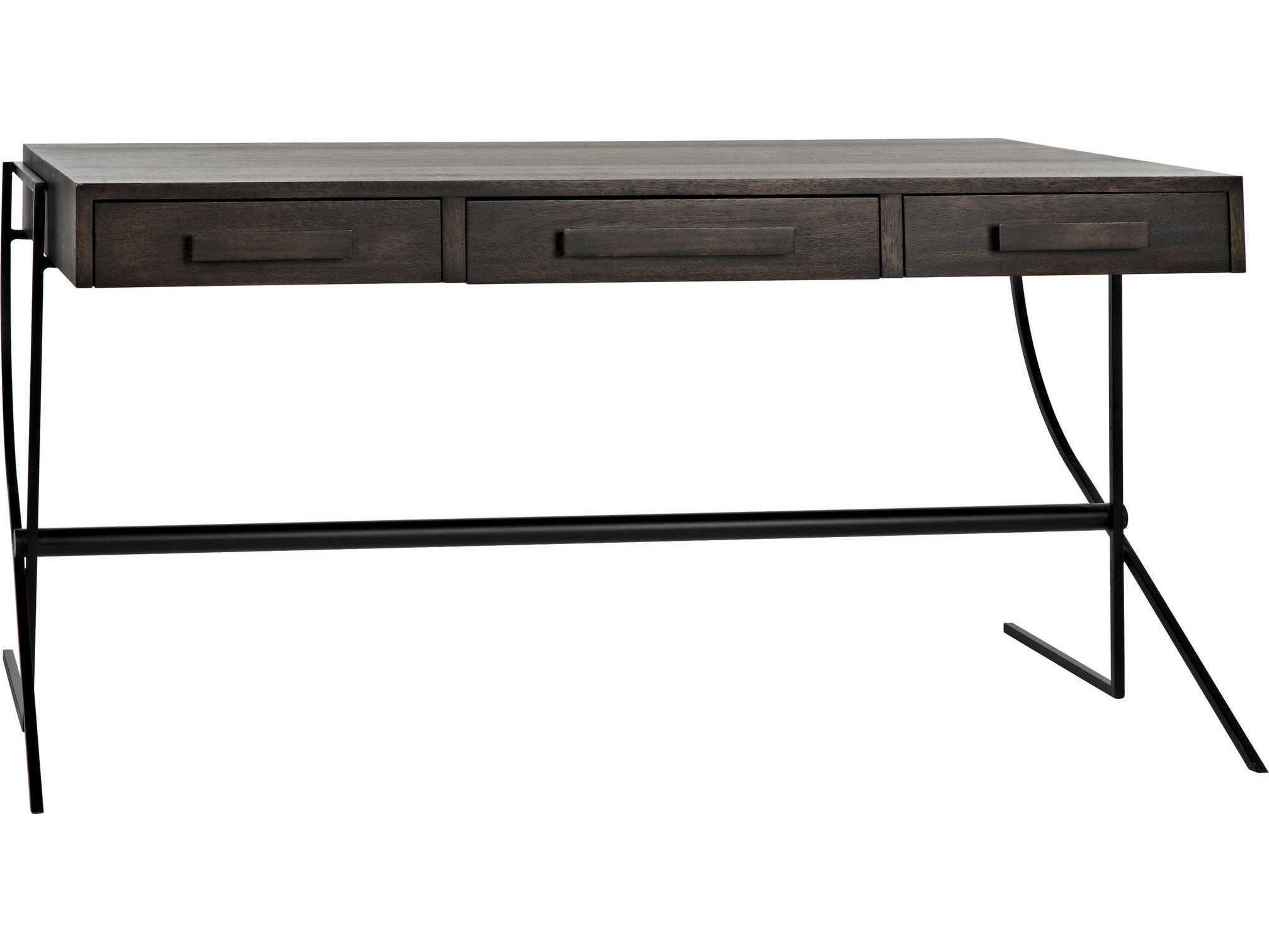 Noir Ebony Walnut Black Metal Brown Wood Secretary Desk