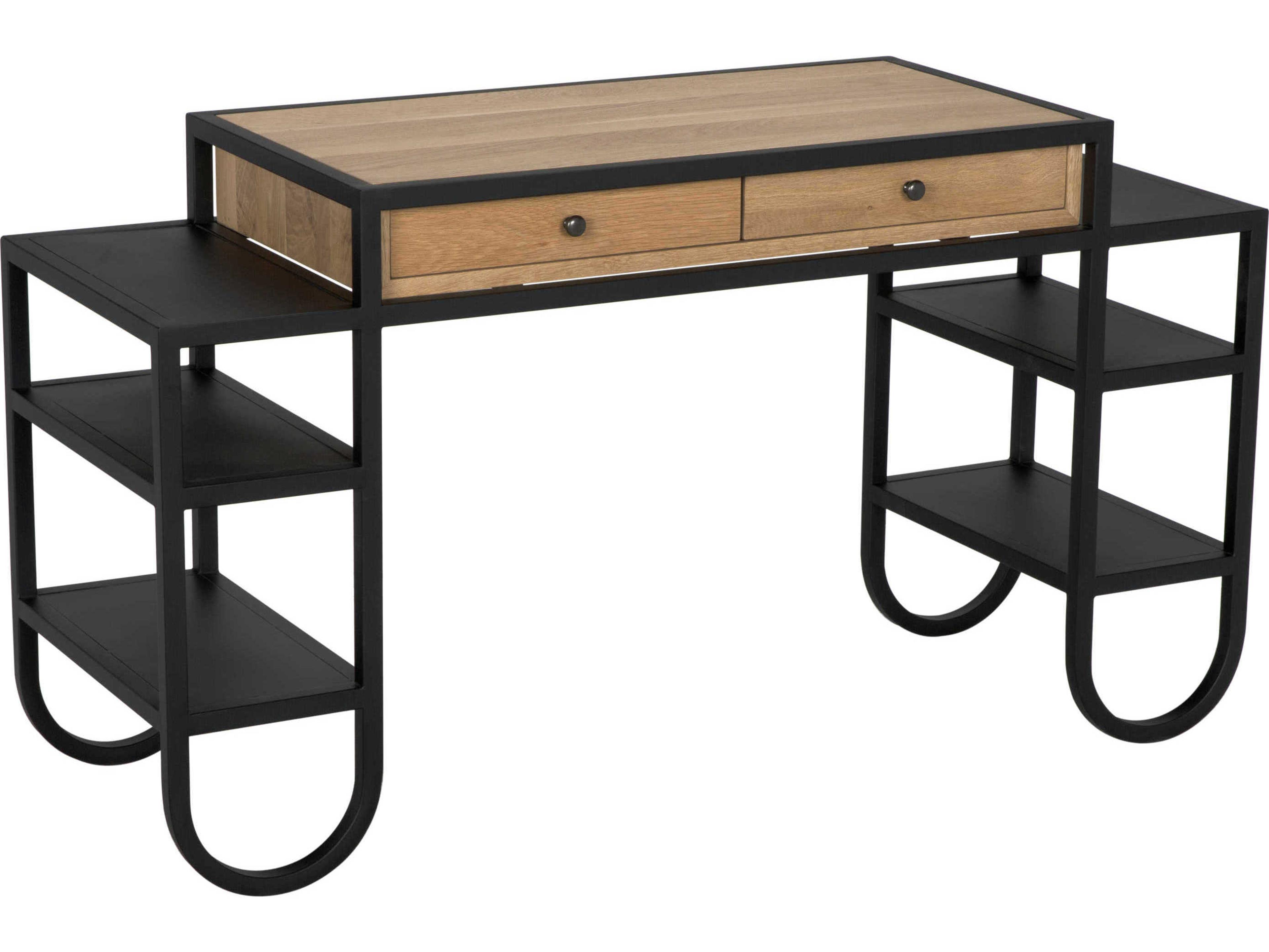 Noir Thomson Matte Black And Natural Oak Wood Computer Desk