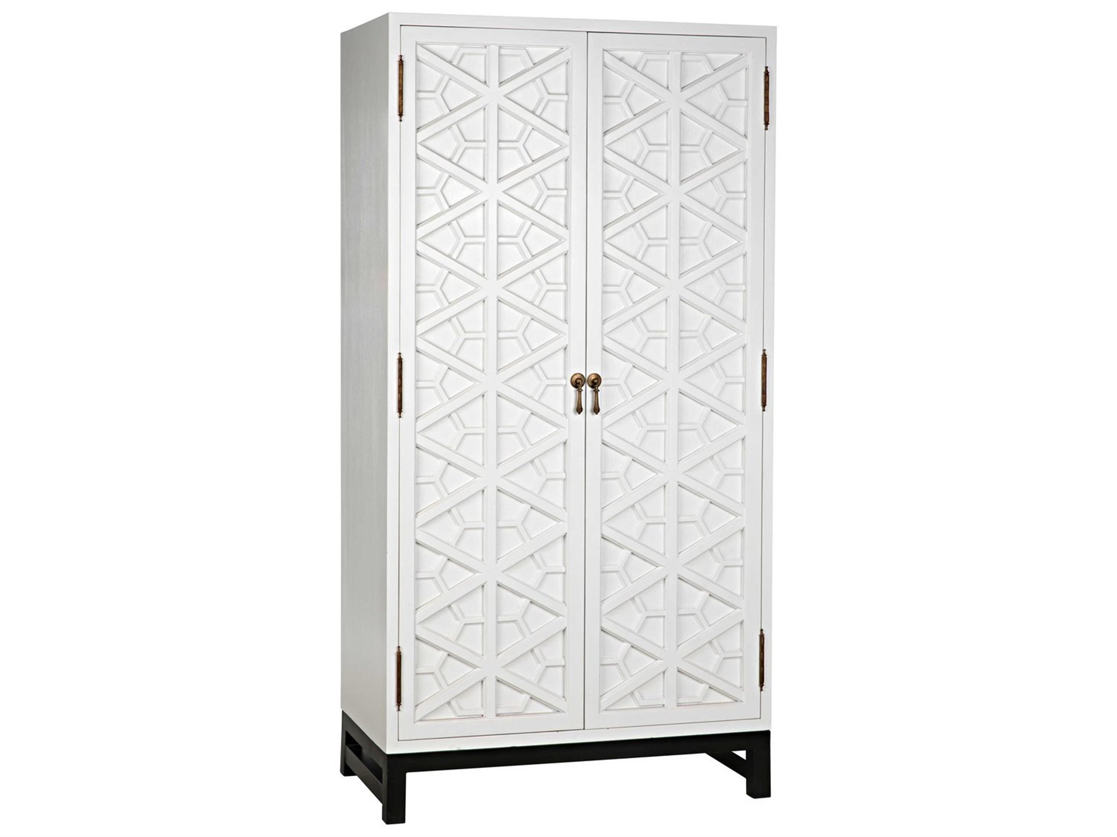 Noir Solid White With Matte Black Base Mahogany Wood Wardrobe Armoire