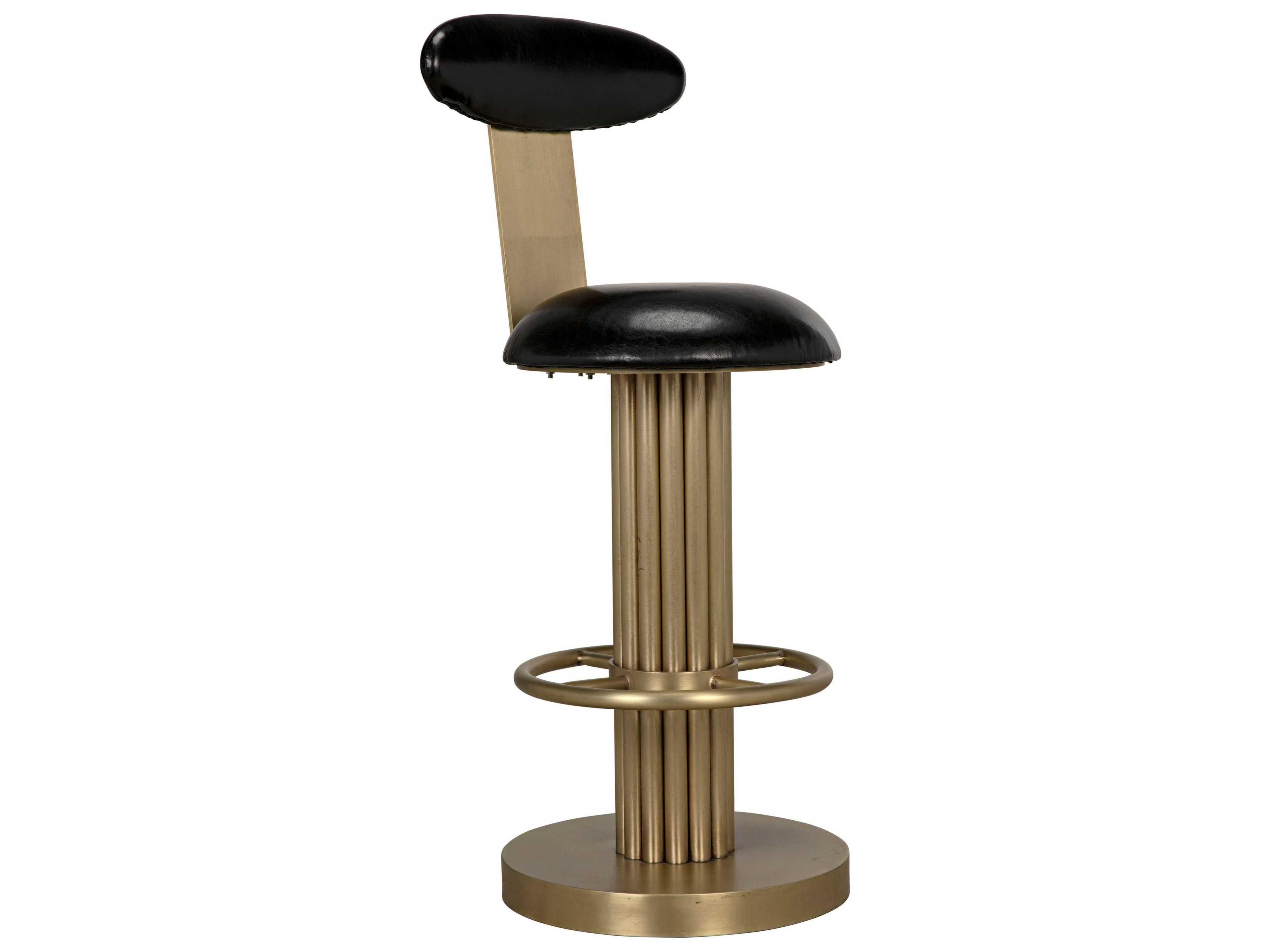 Noir Leather Swivel Upholstered Antique Brass Counter Stool