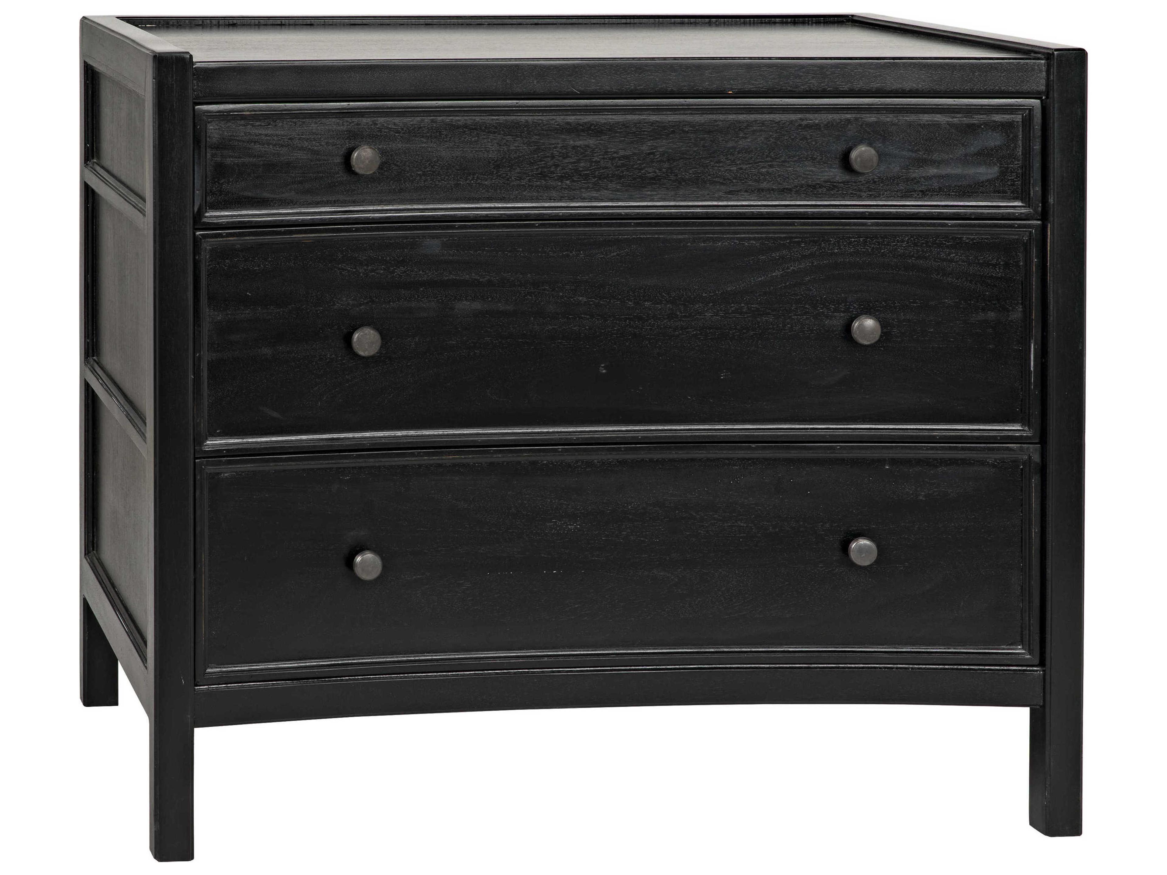 Noir Hampton 3-Drawers Mahogany Wood Nightstand