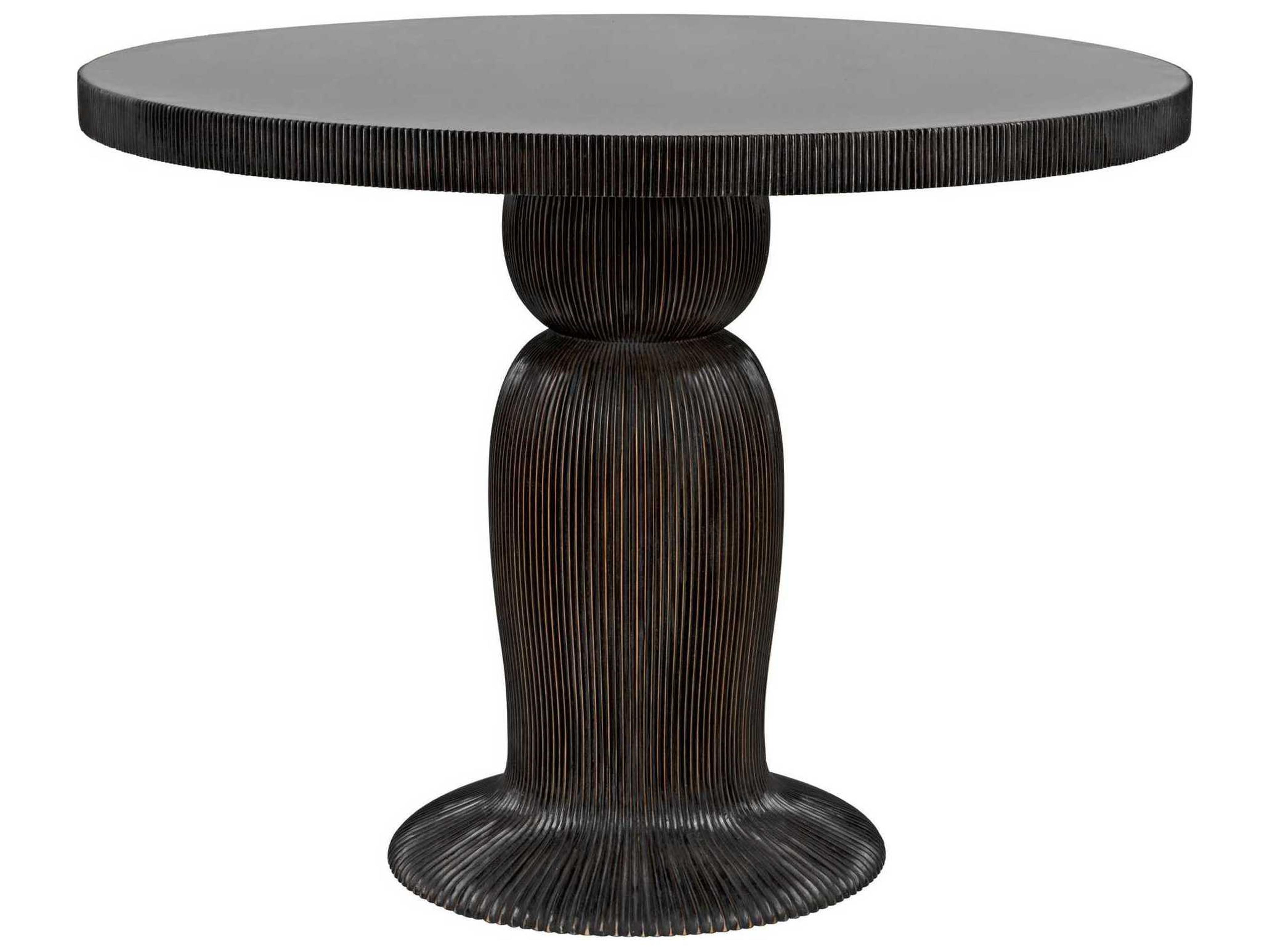 Noir Round Wood Hand Rubbed Black With Light Brown Trim Dining Table