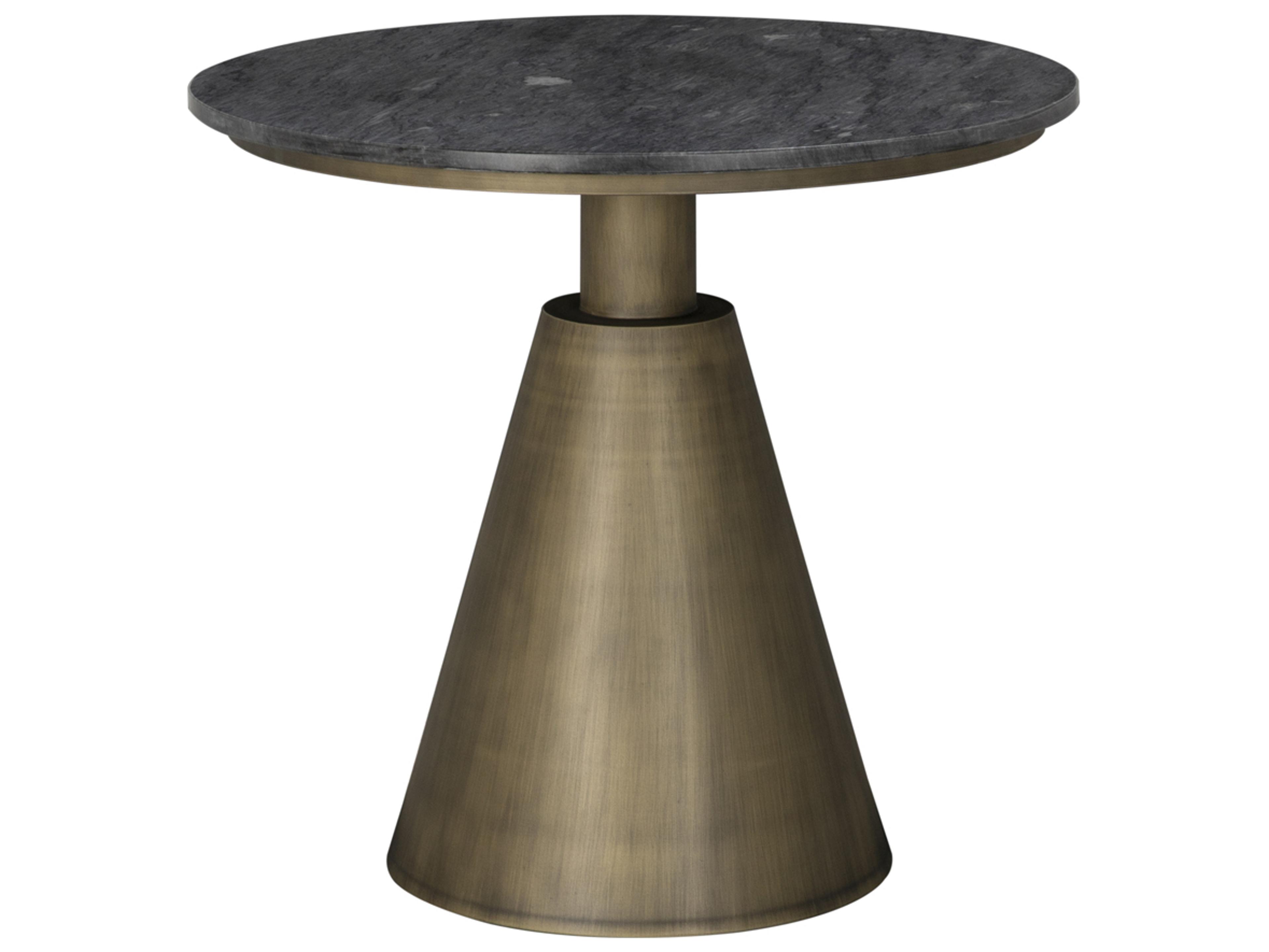 Noir Nara Round Marble Aged Brass Black End Table