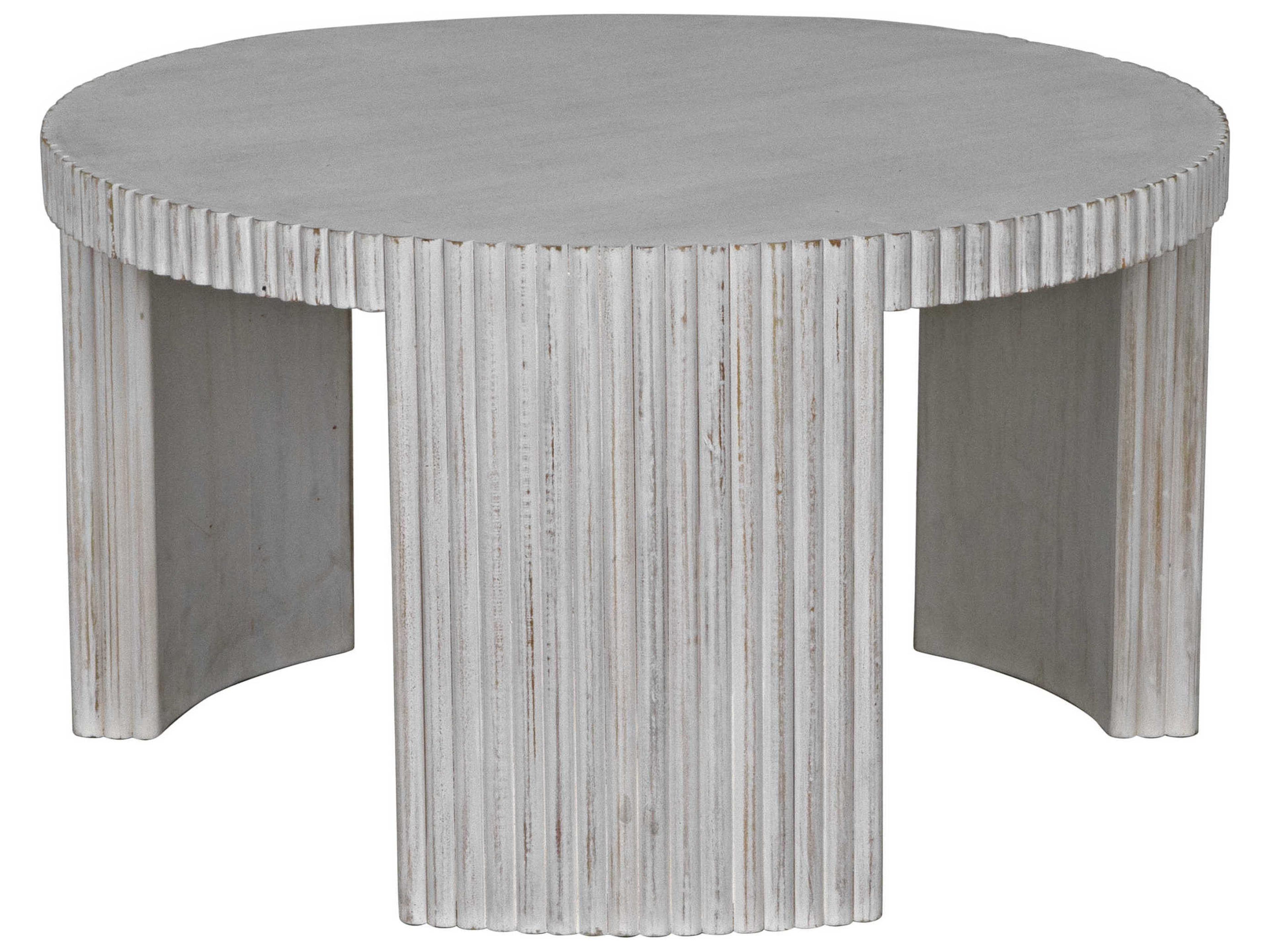 Noir Round Wood White Wash Coffee Table
