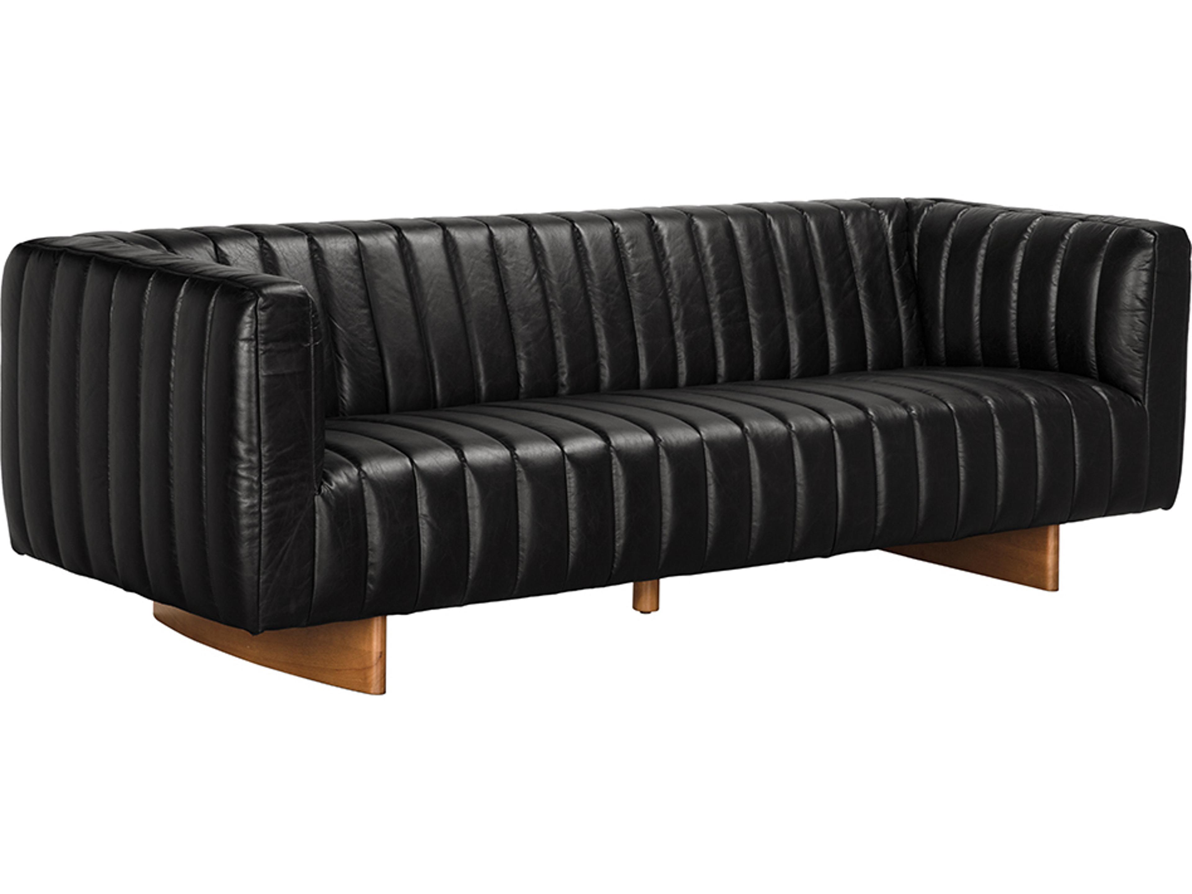 Noir Khann Ebony Black Leather Sofa