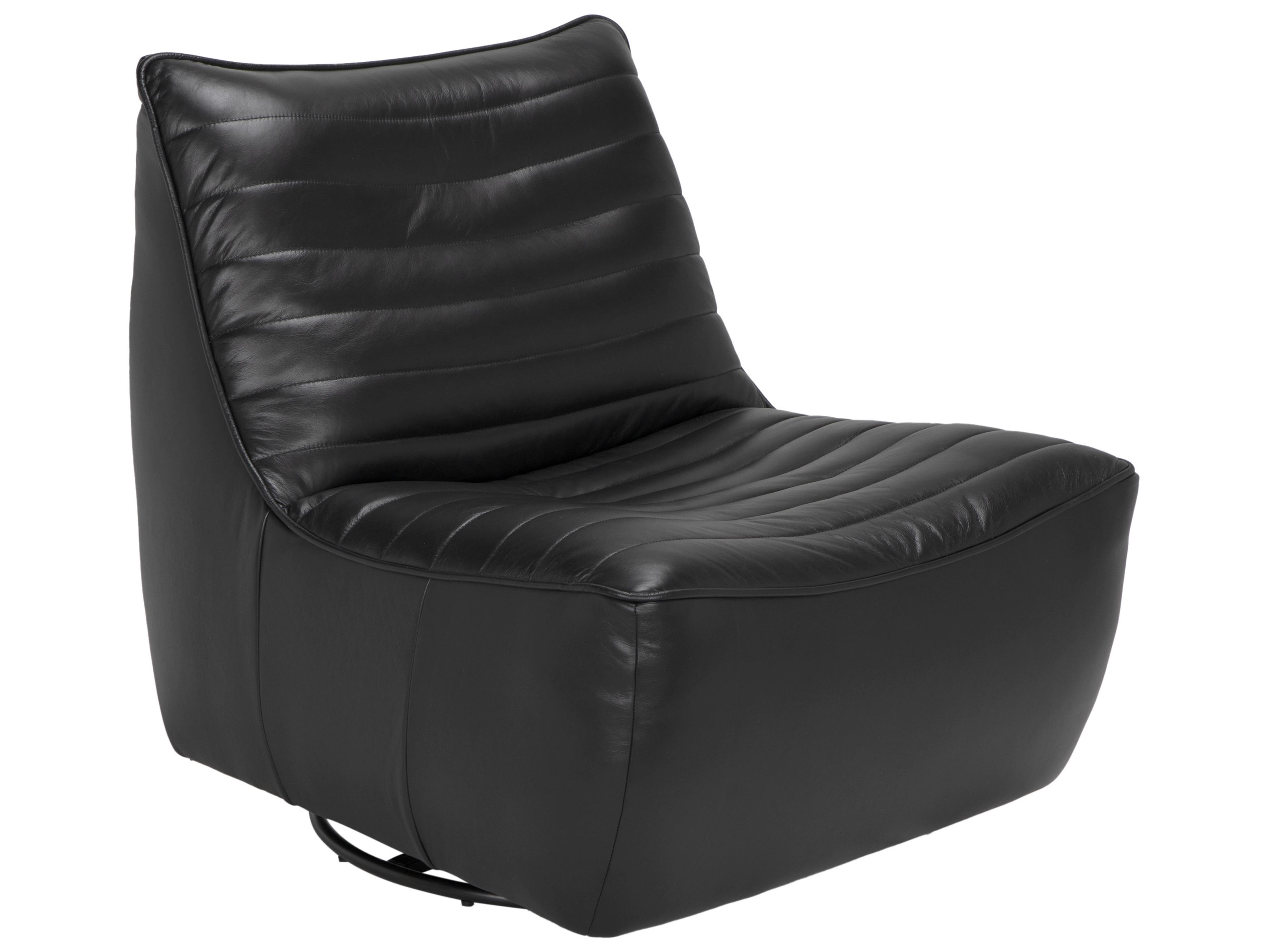 Noir McClain Swivel Black Leather Accent Chair
