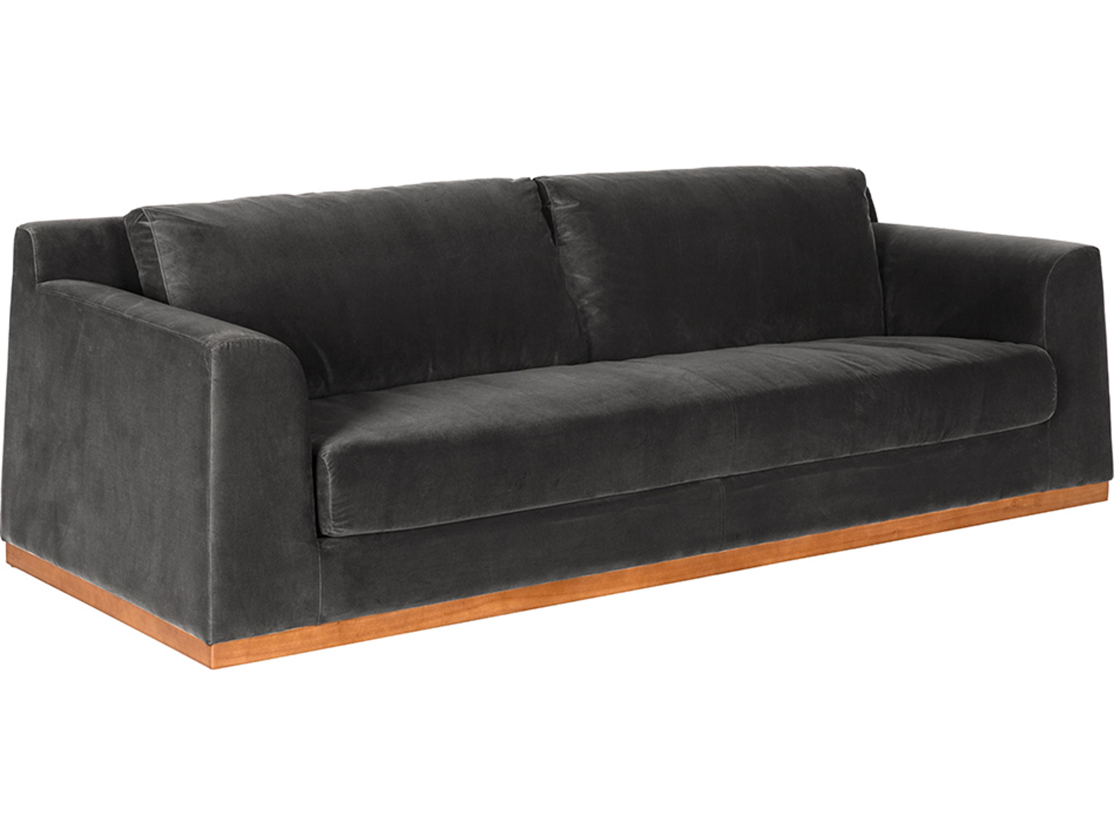Noir Seville Dark Walnut Gray Velvet Upholstered Sofa