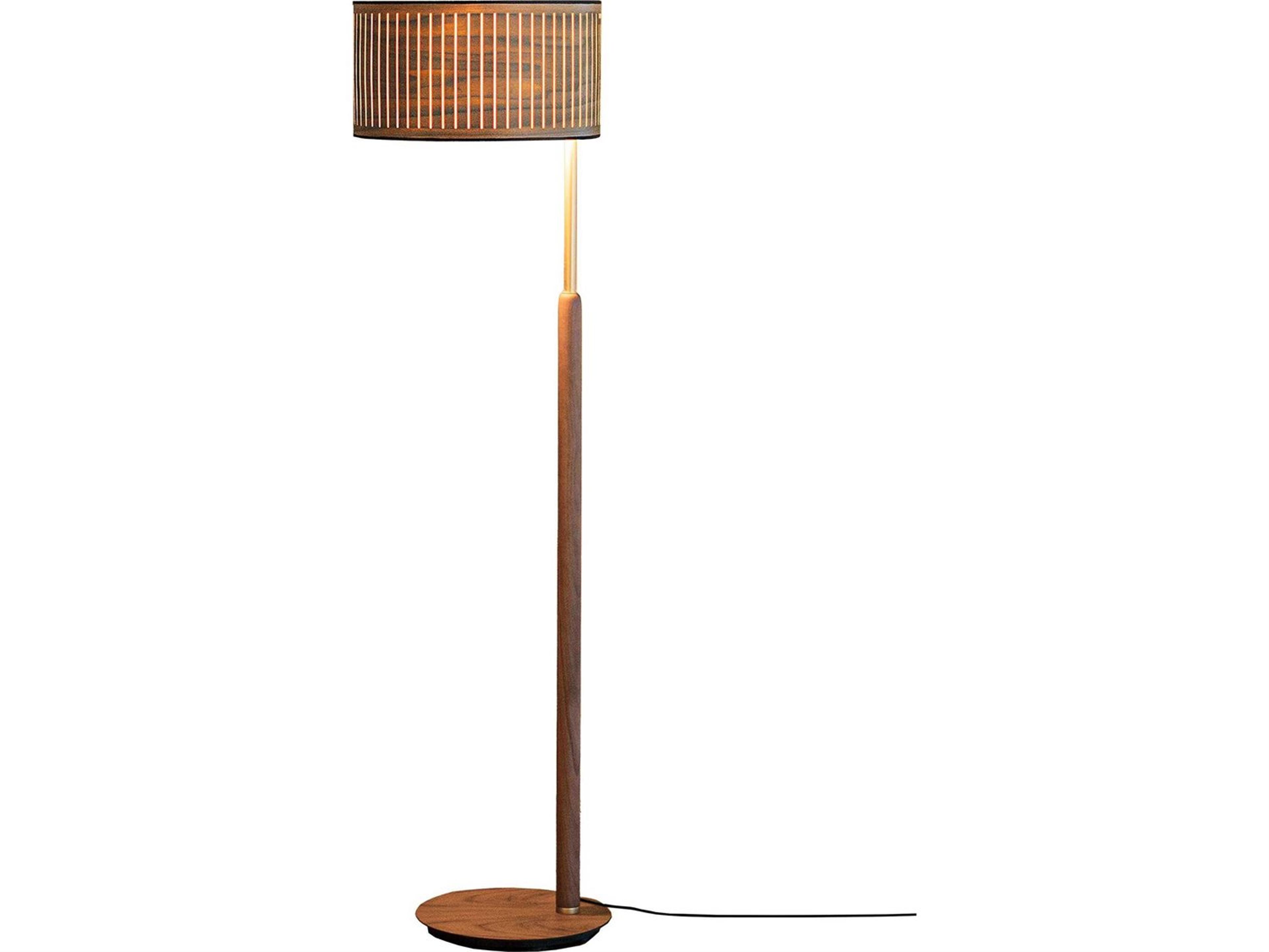 Nomon Autumn Brass Metal Natural Walnut Brown Floor Lamp