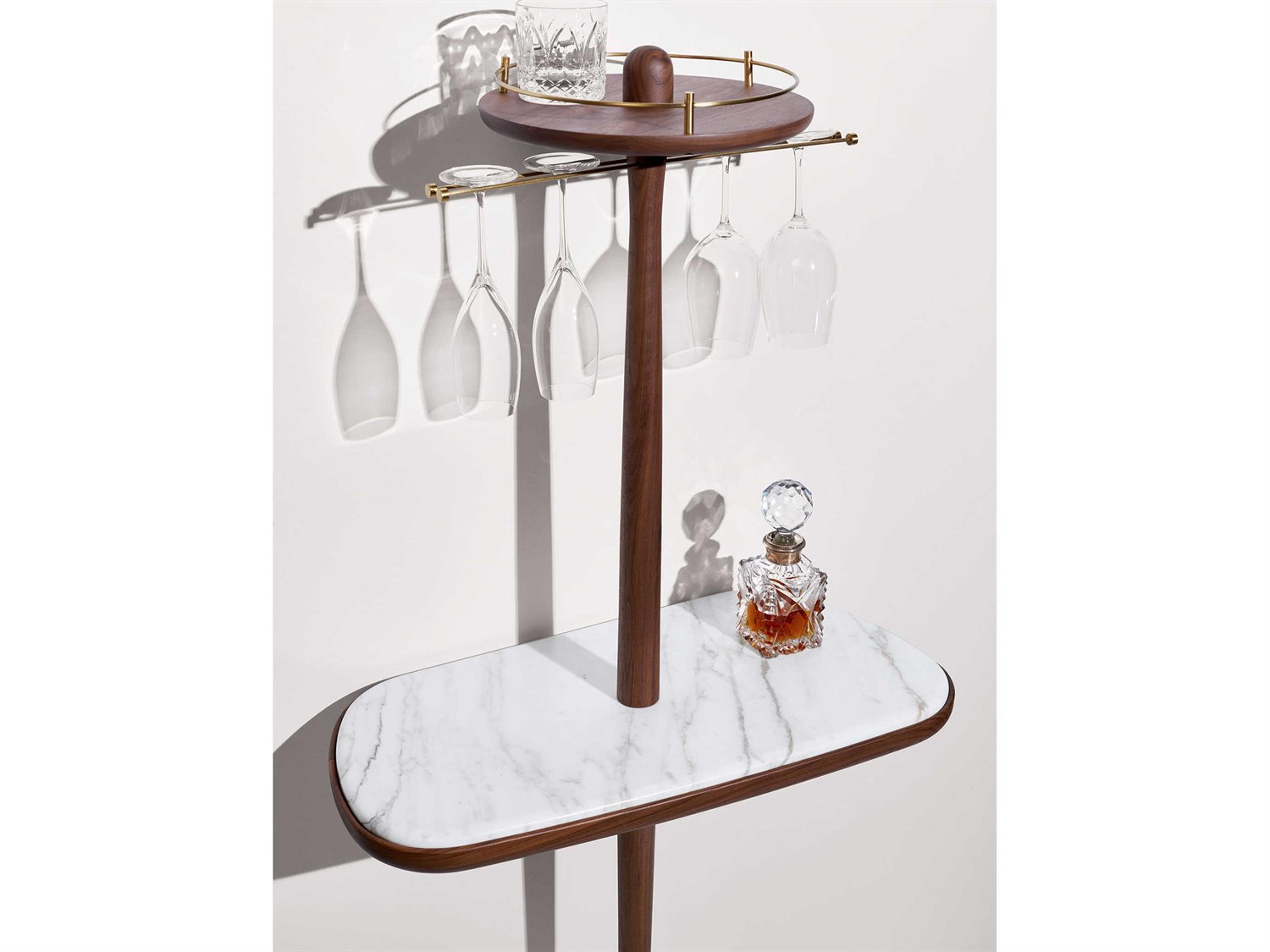 Nomon Brown Walnut Wood Emperador Marble Bar Cabinet