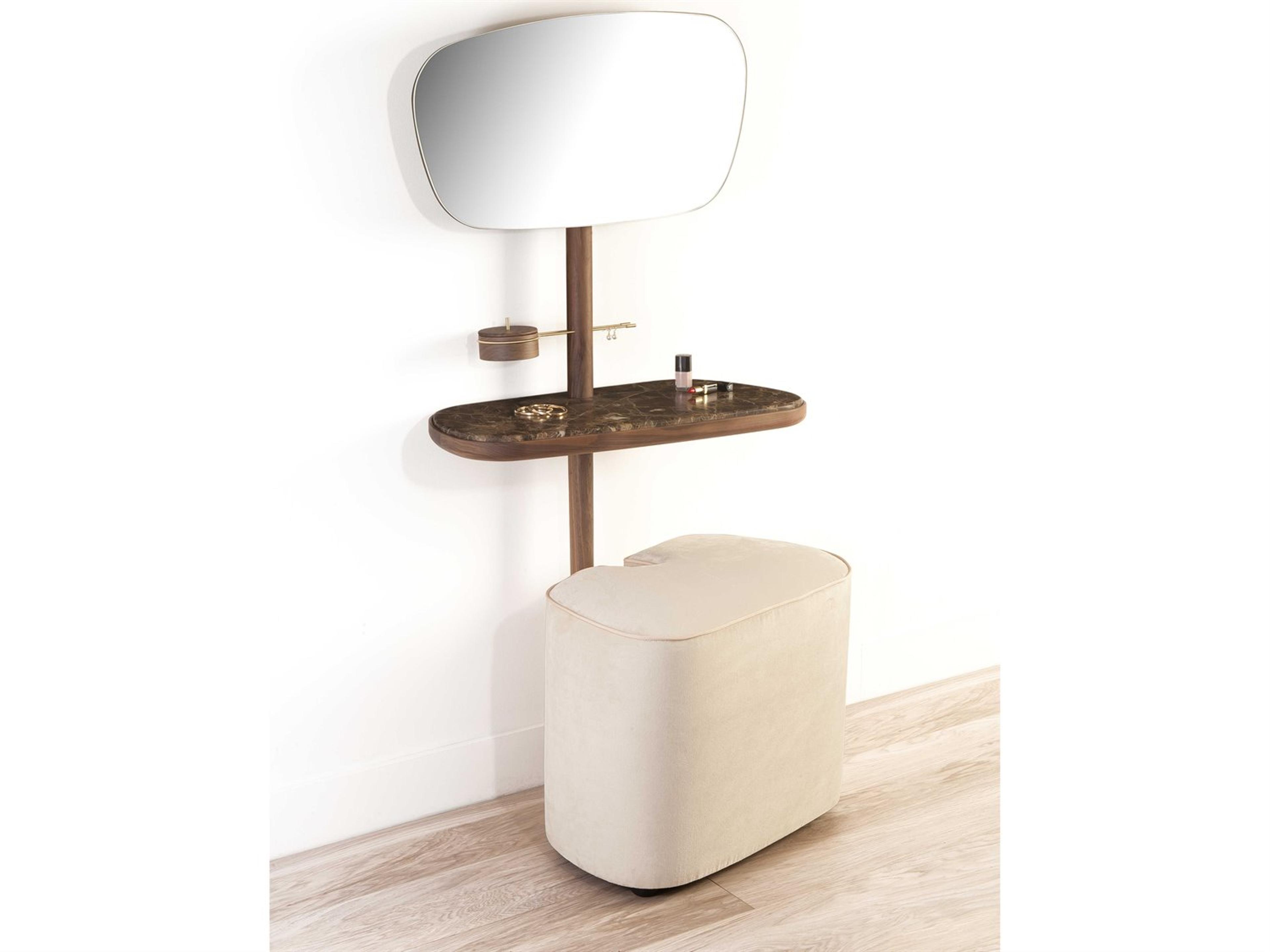 Tocador Walnut Emperador Marble Wood Vanity Table