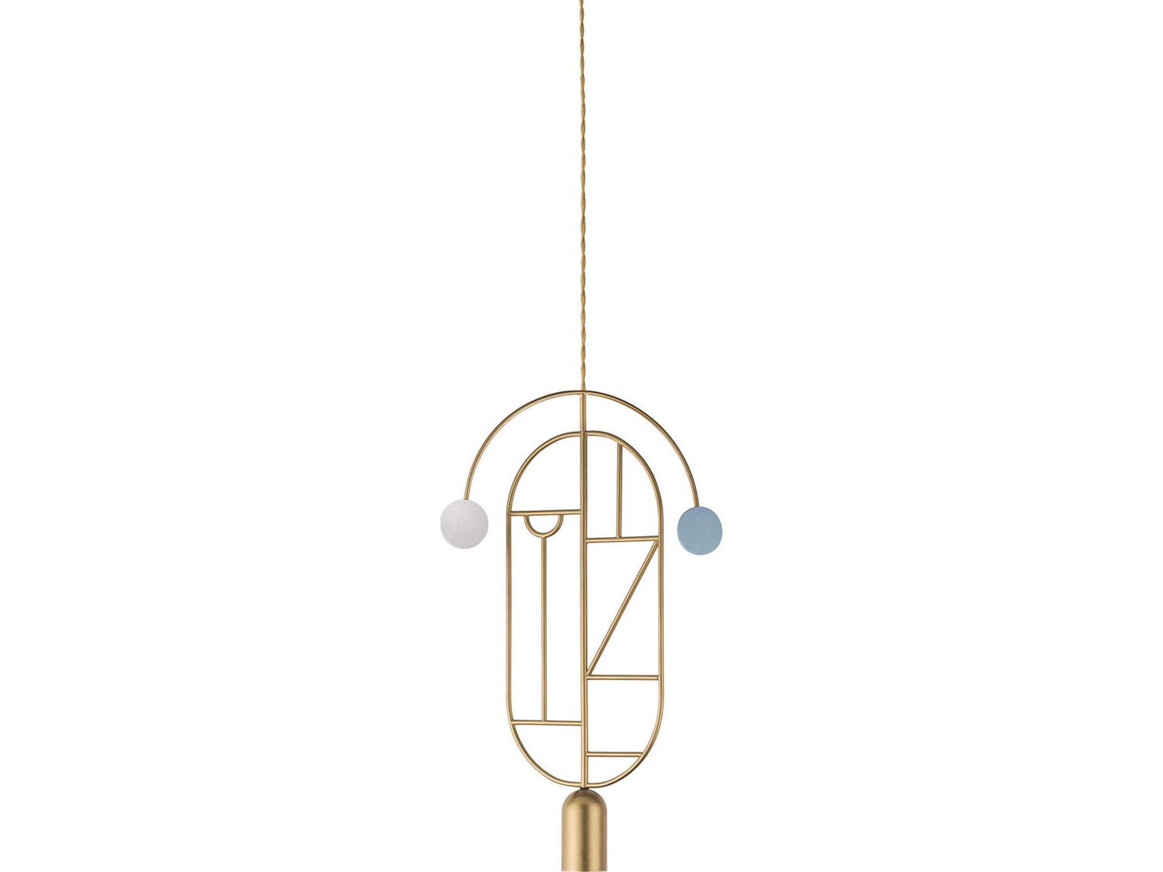 Wooden Dots 1-Light Brass Blue White Geometric Pendant