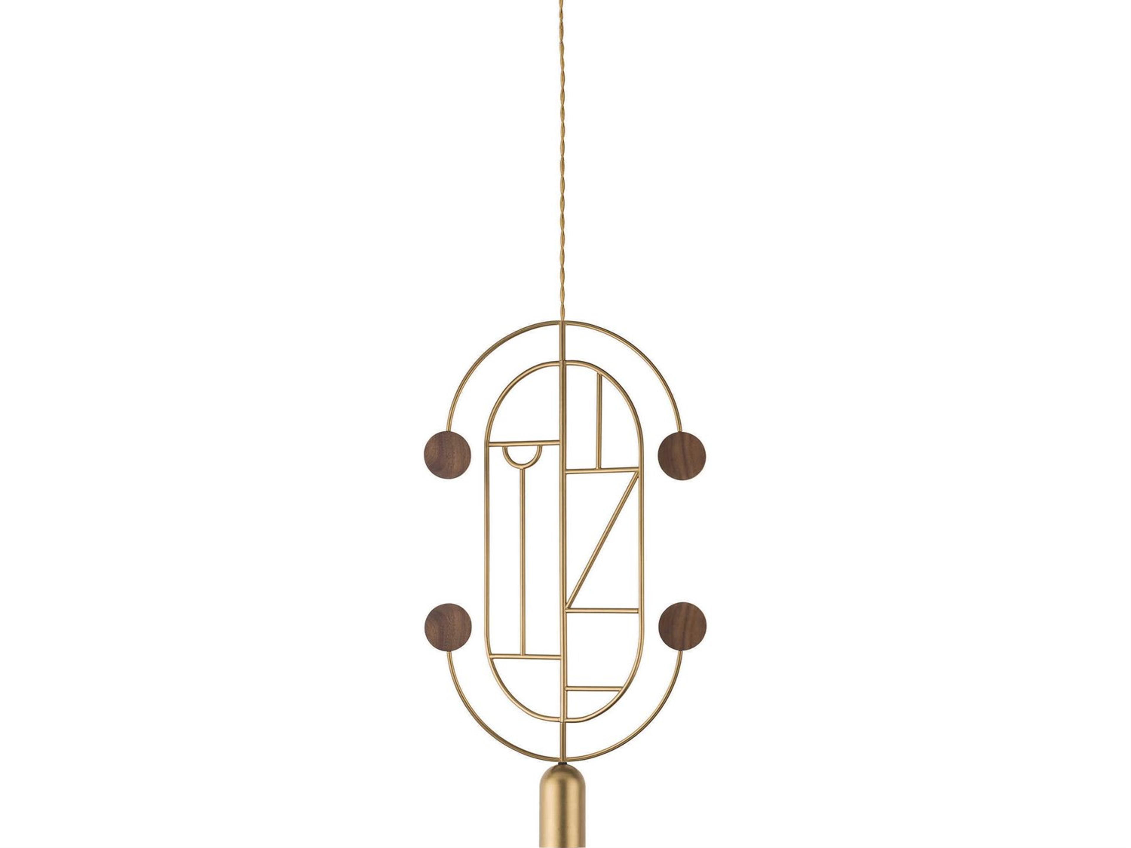 Wooden Dots 1-Light Brass Walnut Geometric Pendant