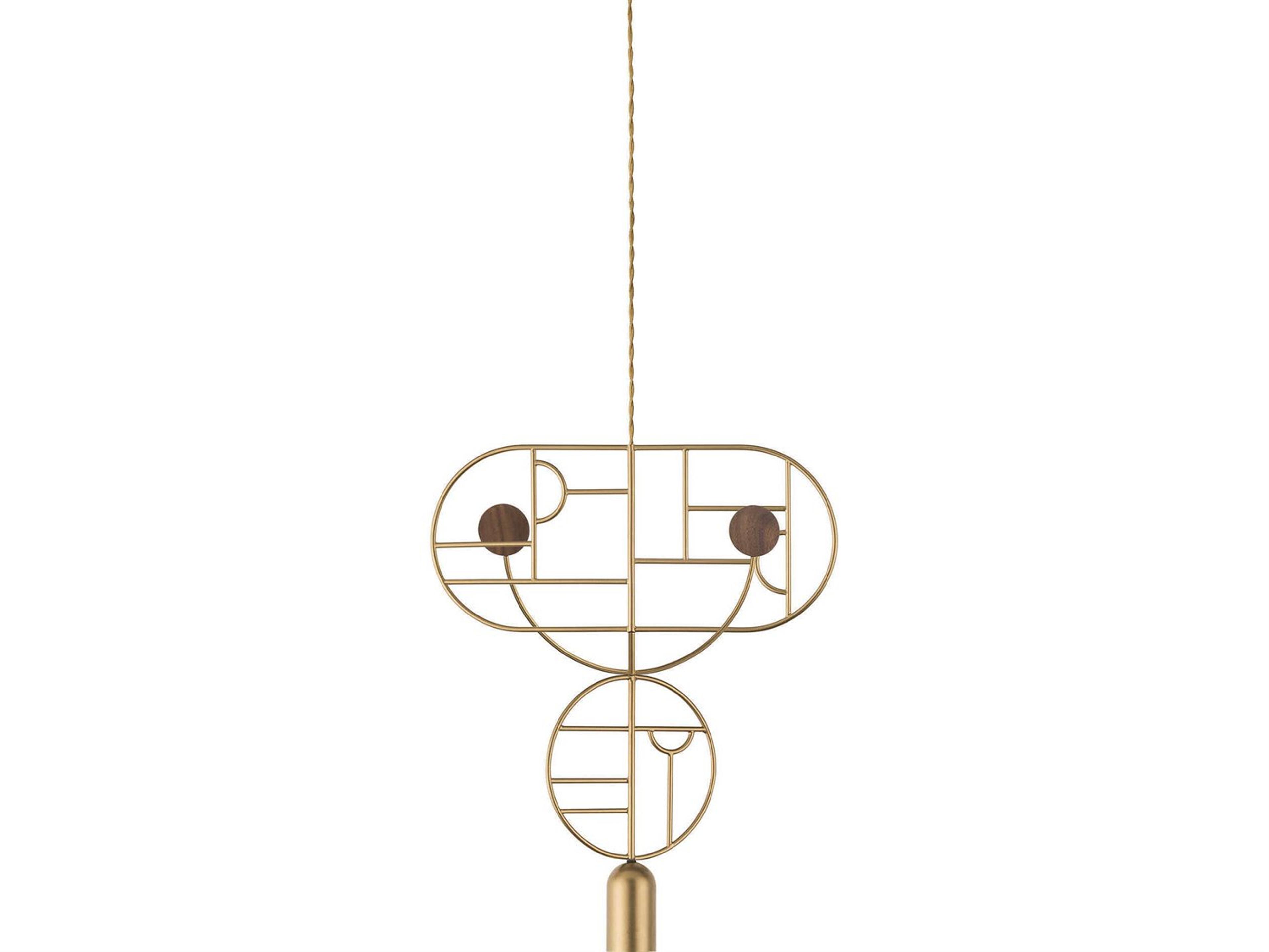Wooden Dots 1-Light Brass Walnut Geometric Pendant