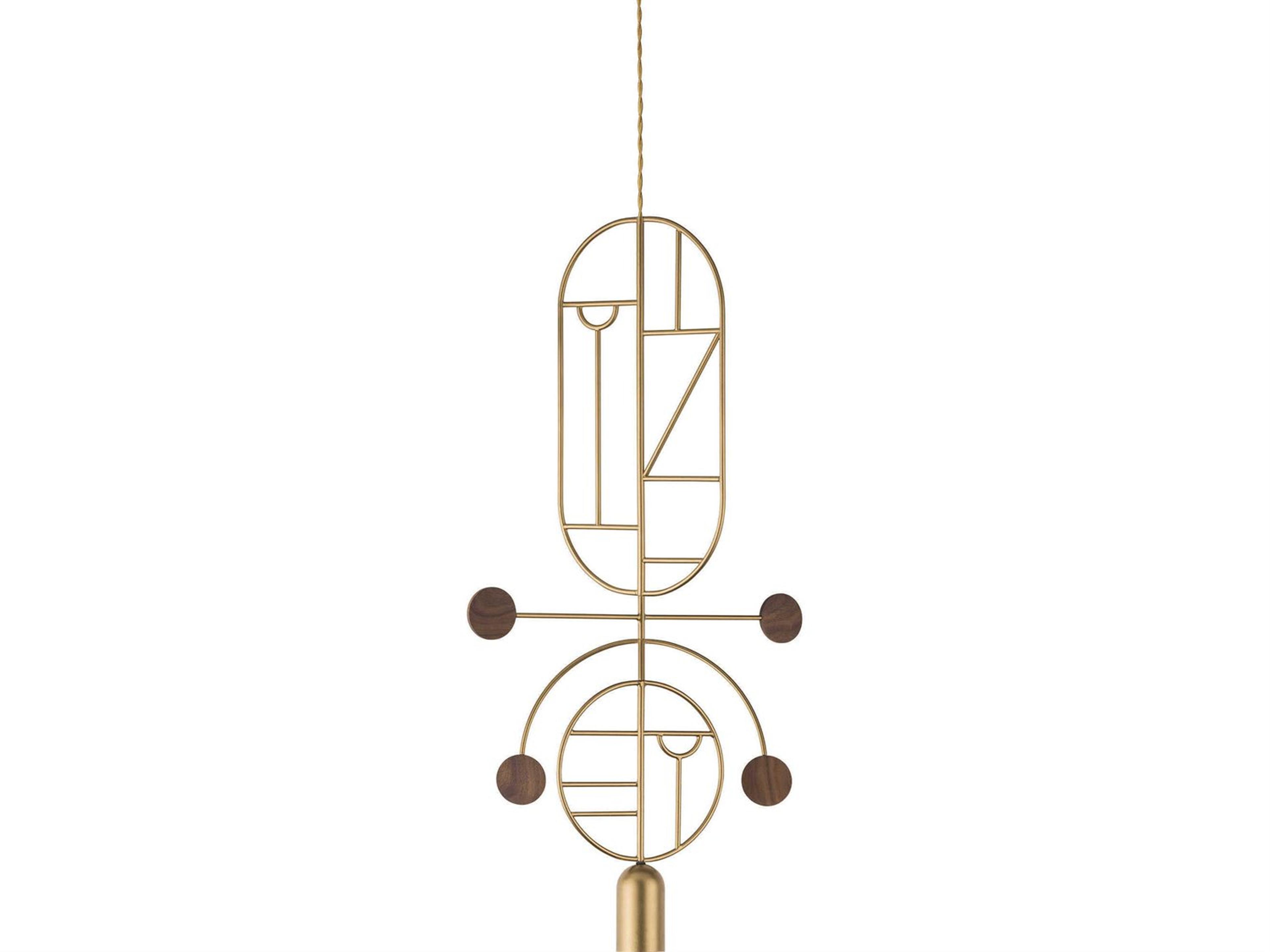 Wooden Dots 1-Light Brass Walnut Geometric Pendant