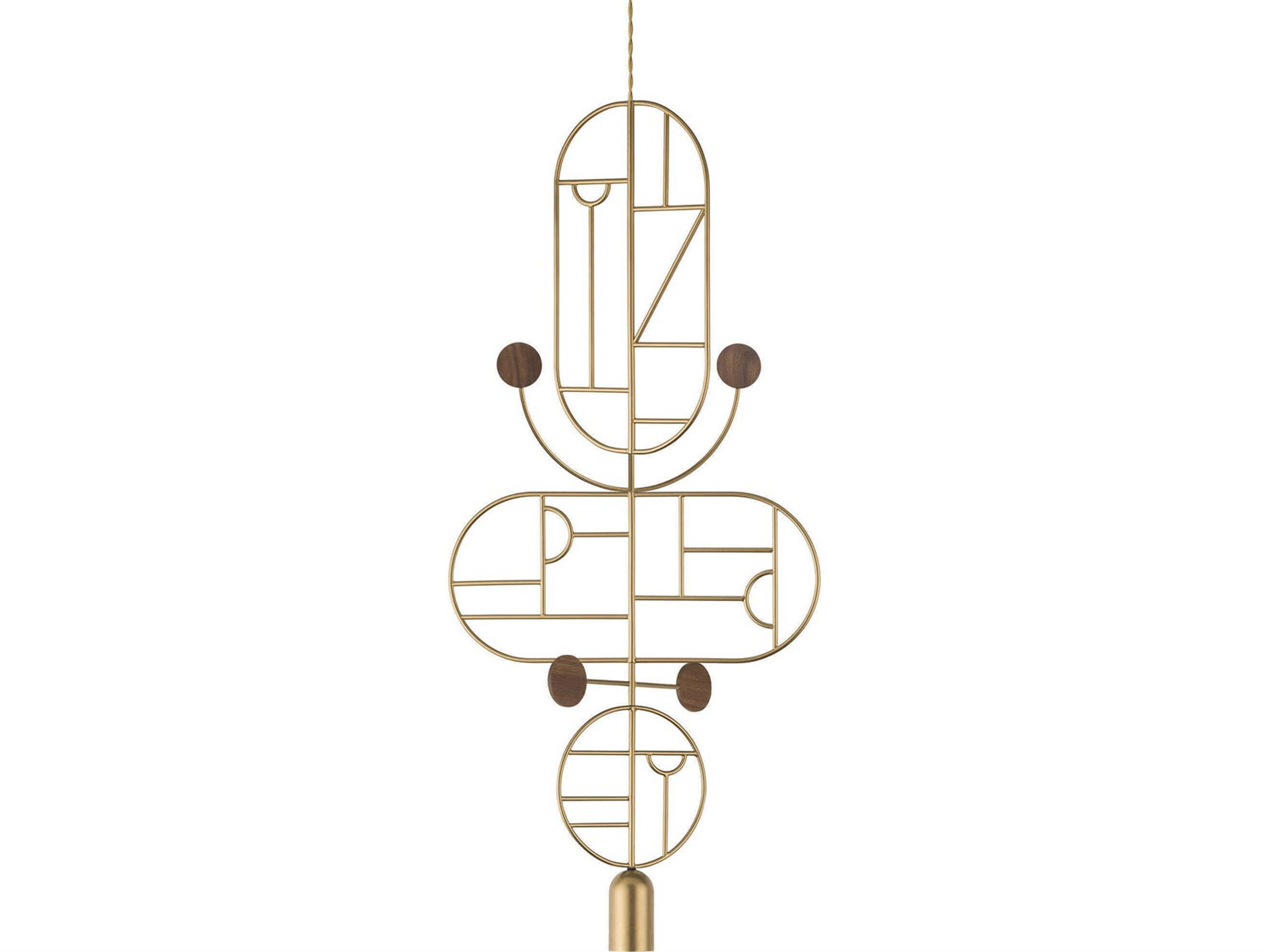 Wooden Dots 1-Light Brass Walnut Geometric Pendant