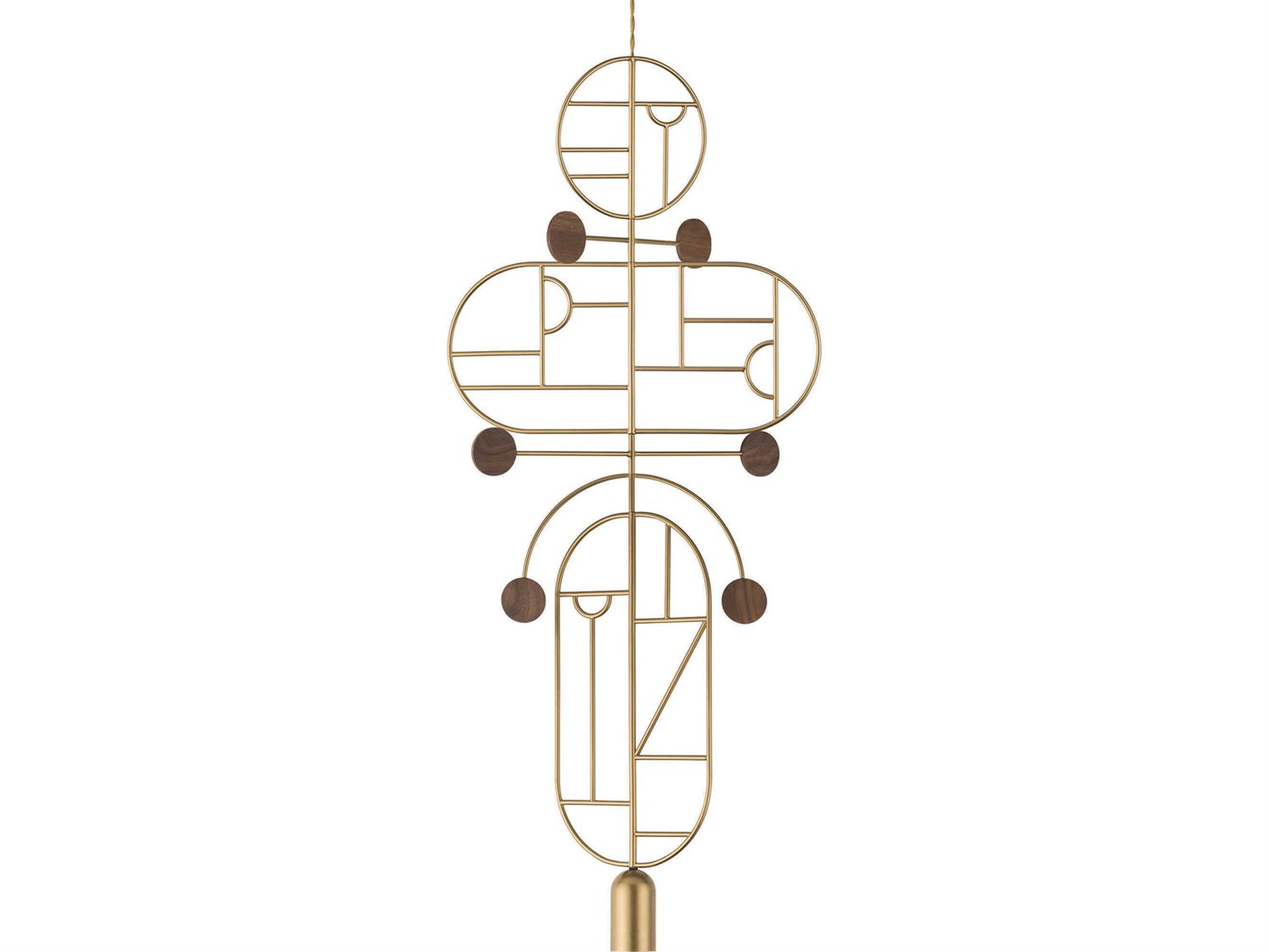 Wooden Dots 1-Light Brass Walnut Geometric Pendant