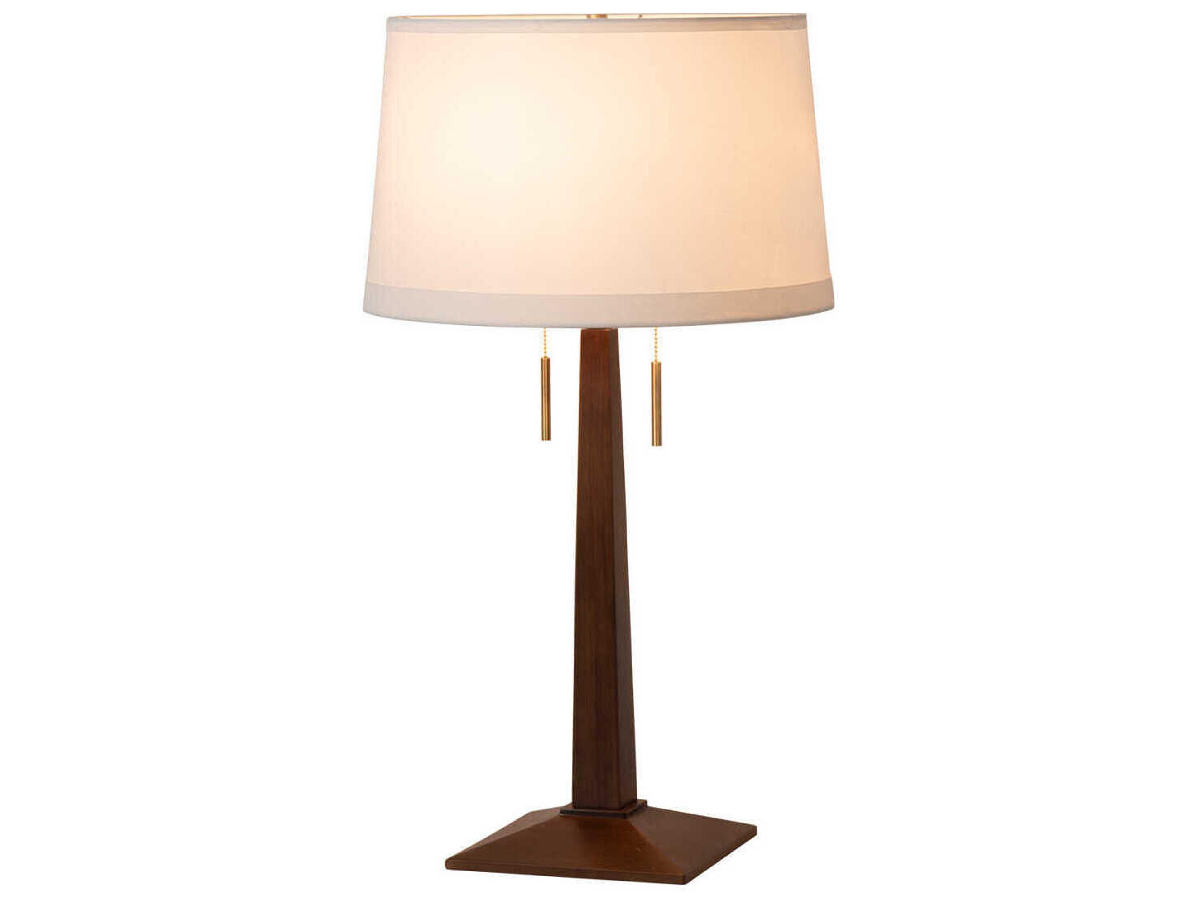 Nova Taper Dark Walnut Weathred Brass White Linen Fabric Brown Buffet Lamp
