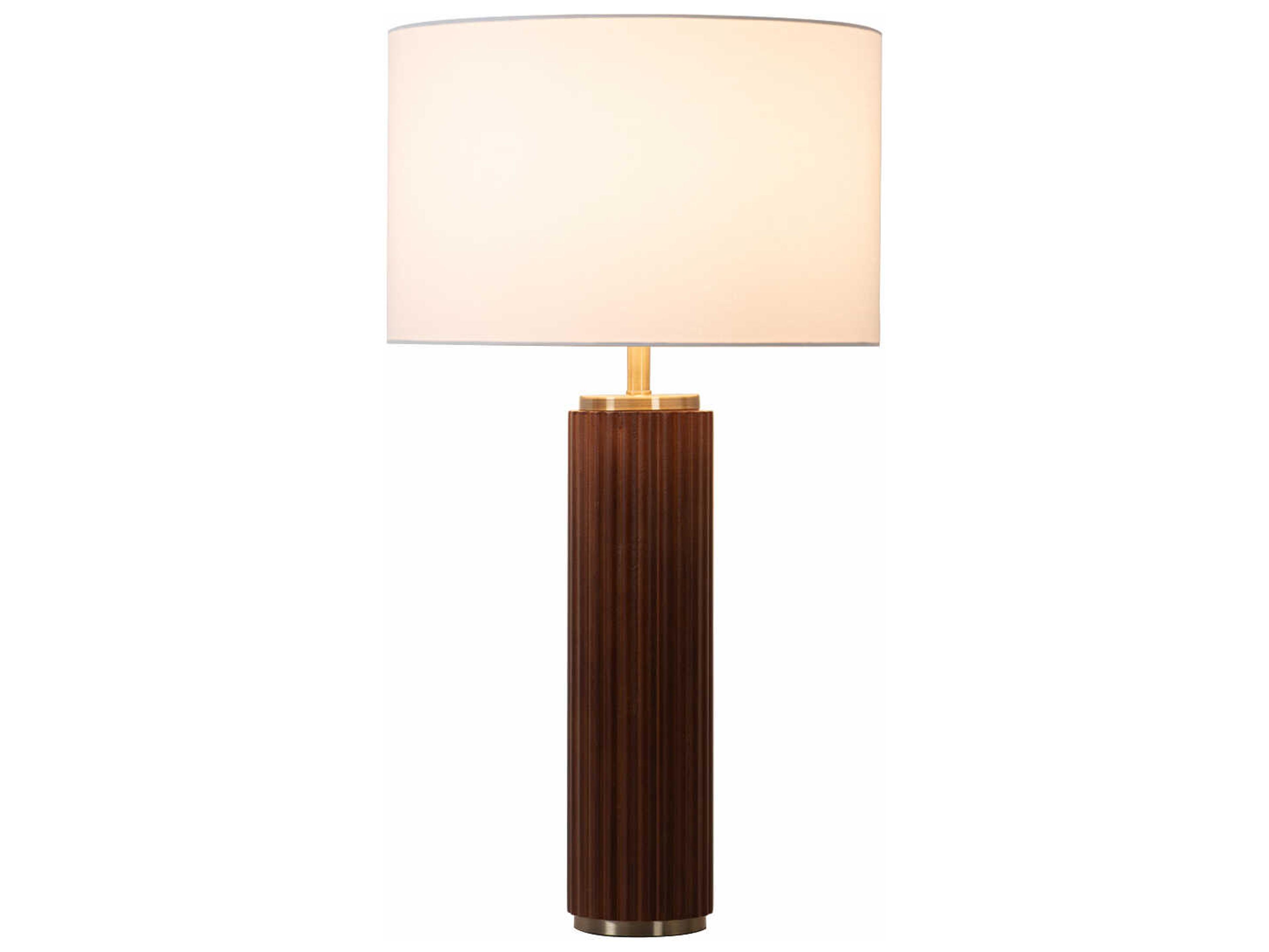 Nova Tambo Dark Walnut Weathered Brass White Linen Brown Buffet Lamp