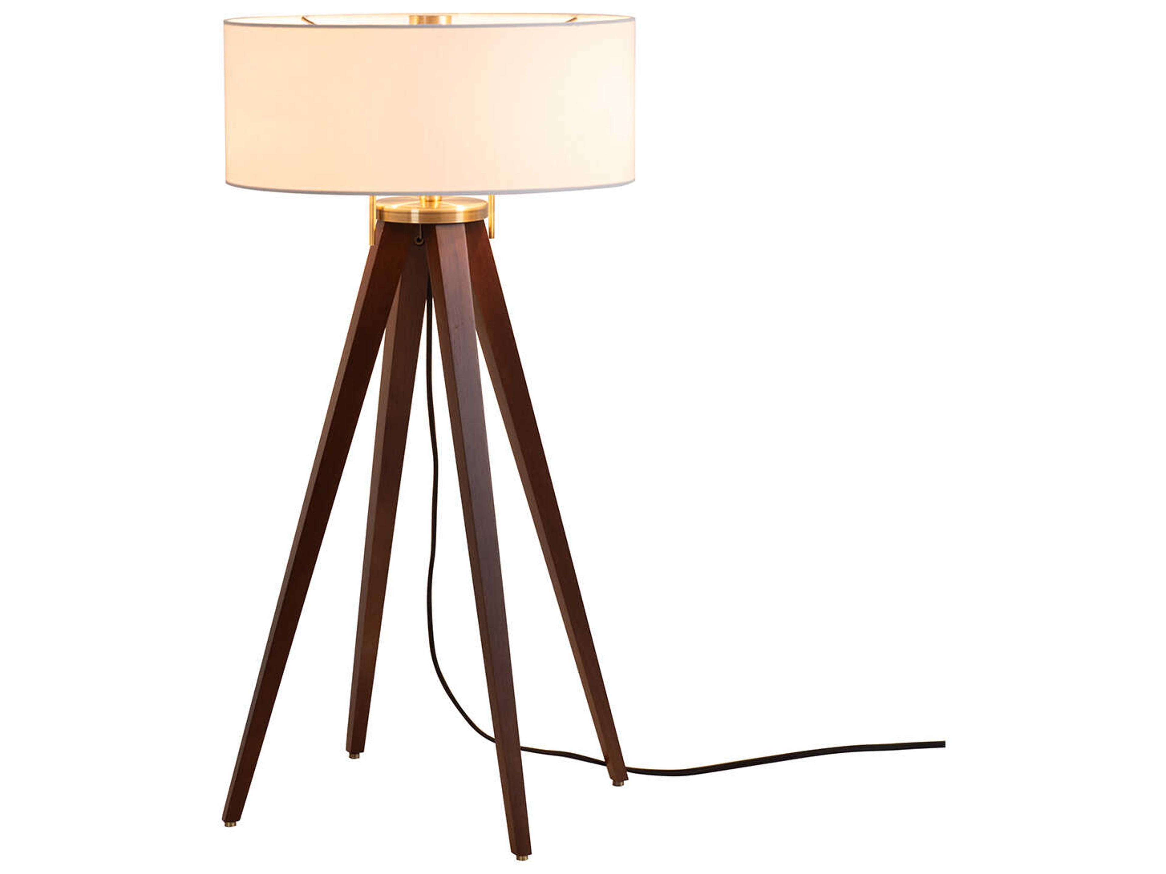 Nova Quattro Dark Walnut Weathered Brass White Linen Brown Buffet Lamp