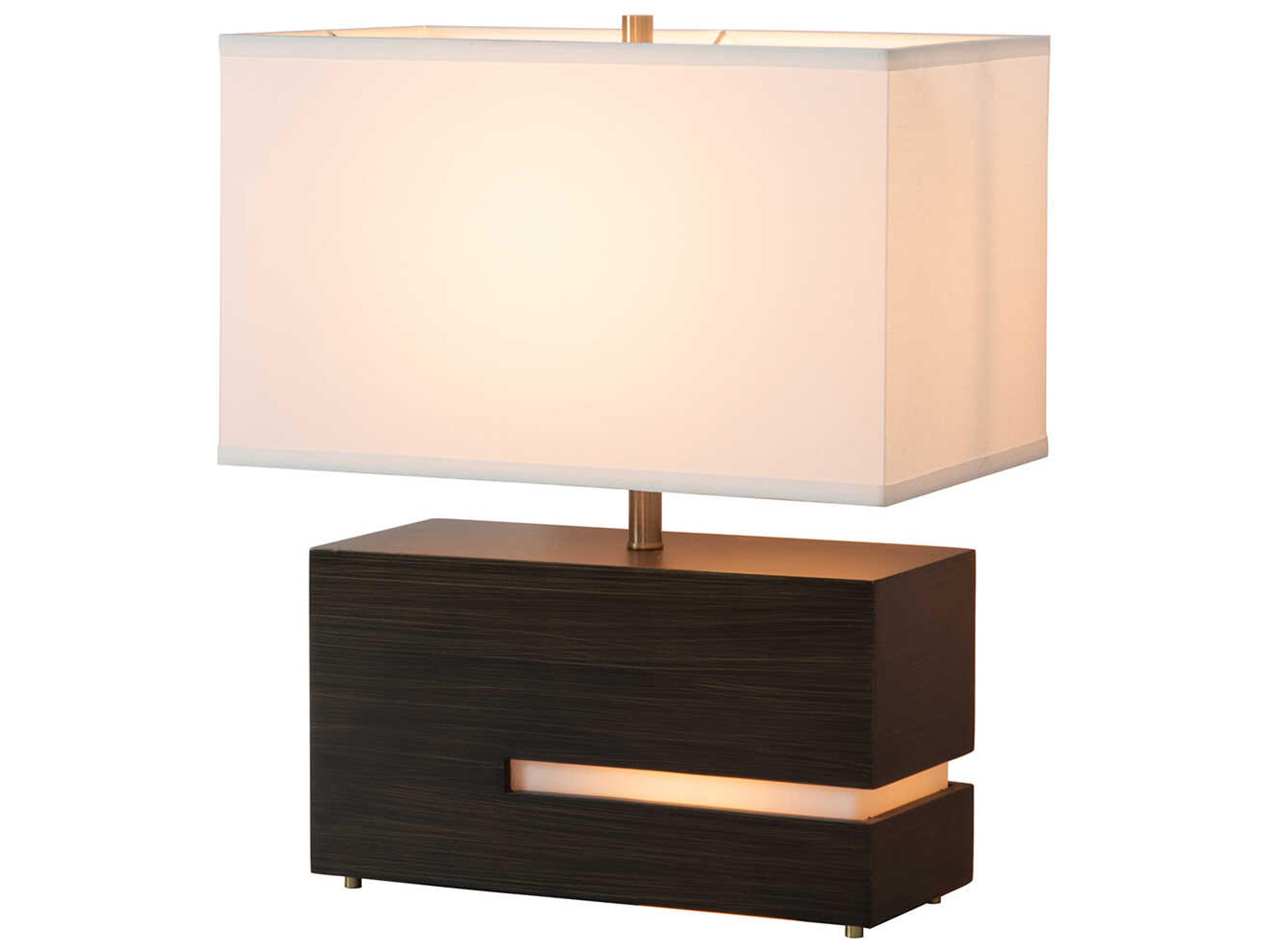 Nova Zen Ebony Weathered Brass White Linen Black Table Lamp