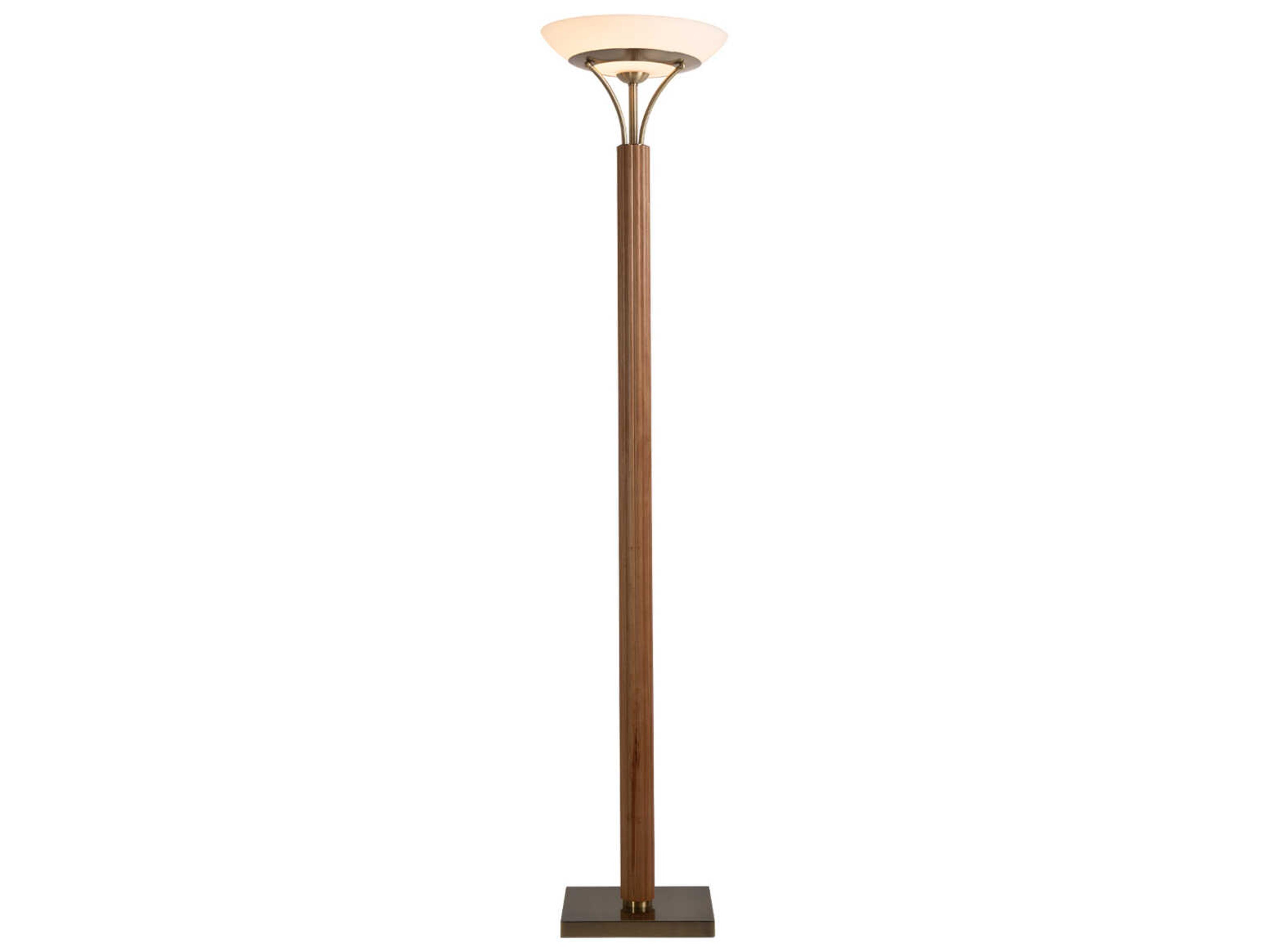 Nova Tambo Natural Ash Weathered Brass Opal Glass Wood Brown Floor Lamp