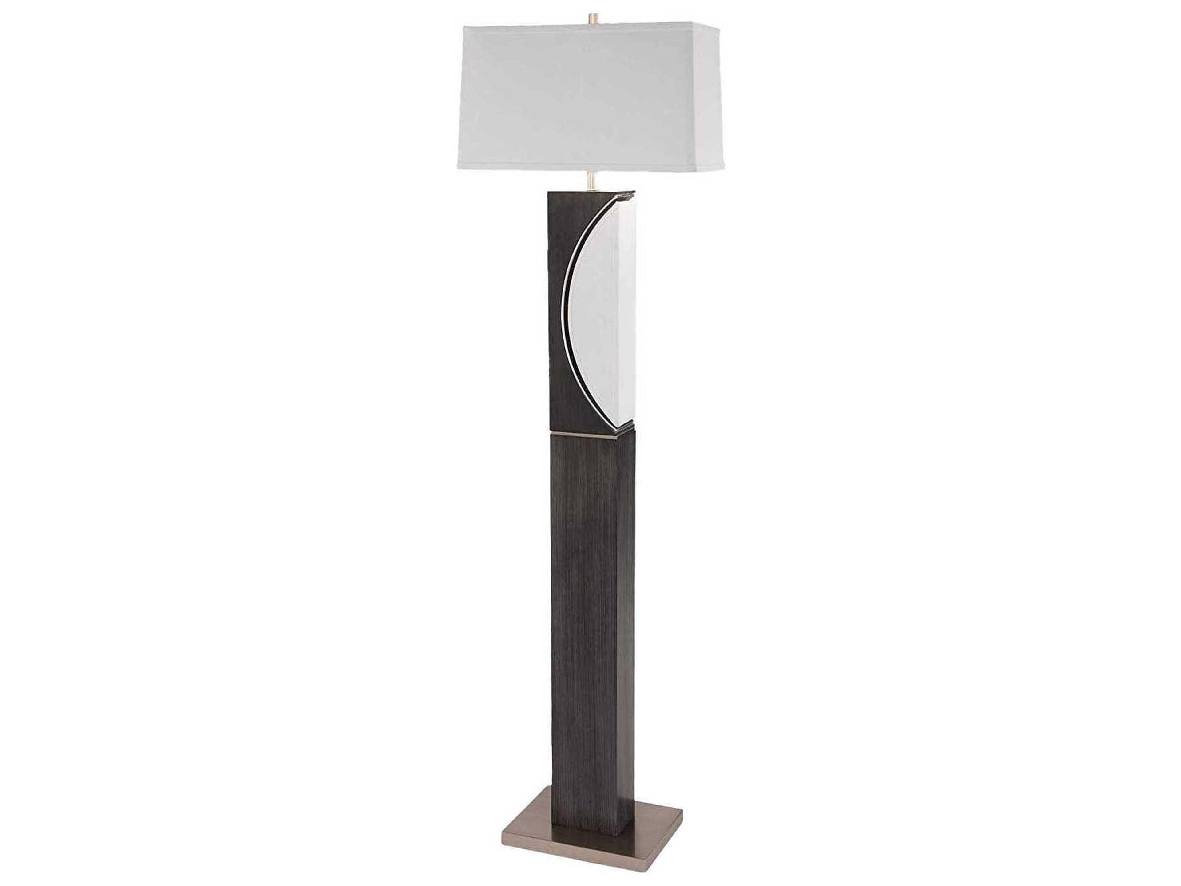 Nova Half Moon Charcoal Gray Brushed Nickel Off White Linen Floor Lamp