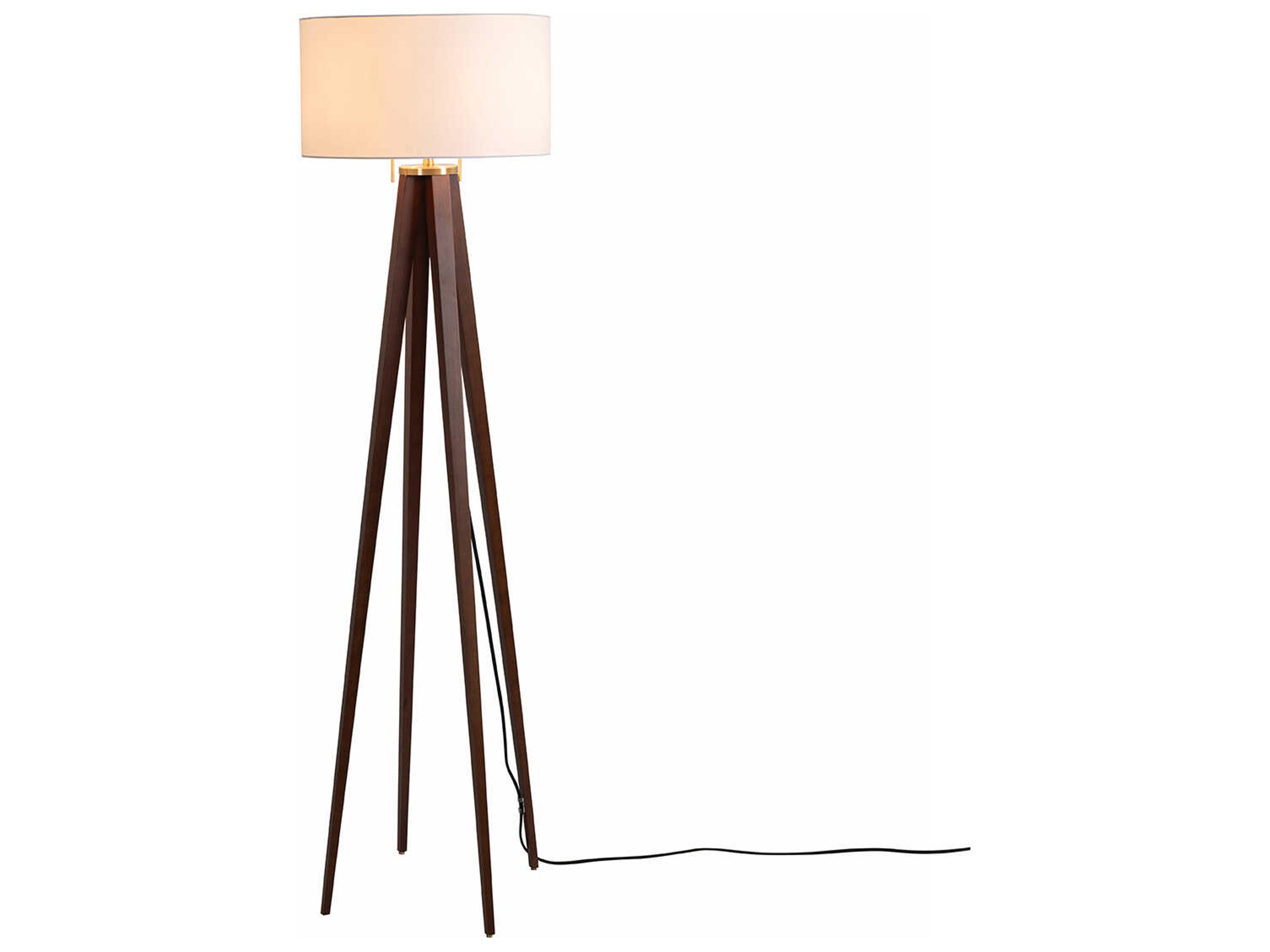 Nova Quattro Dark Walnut Weathered Brass White Linen Brown Floor Lamp