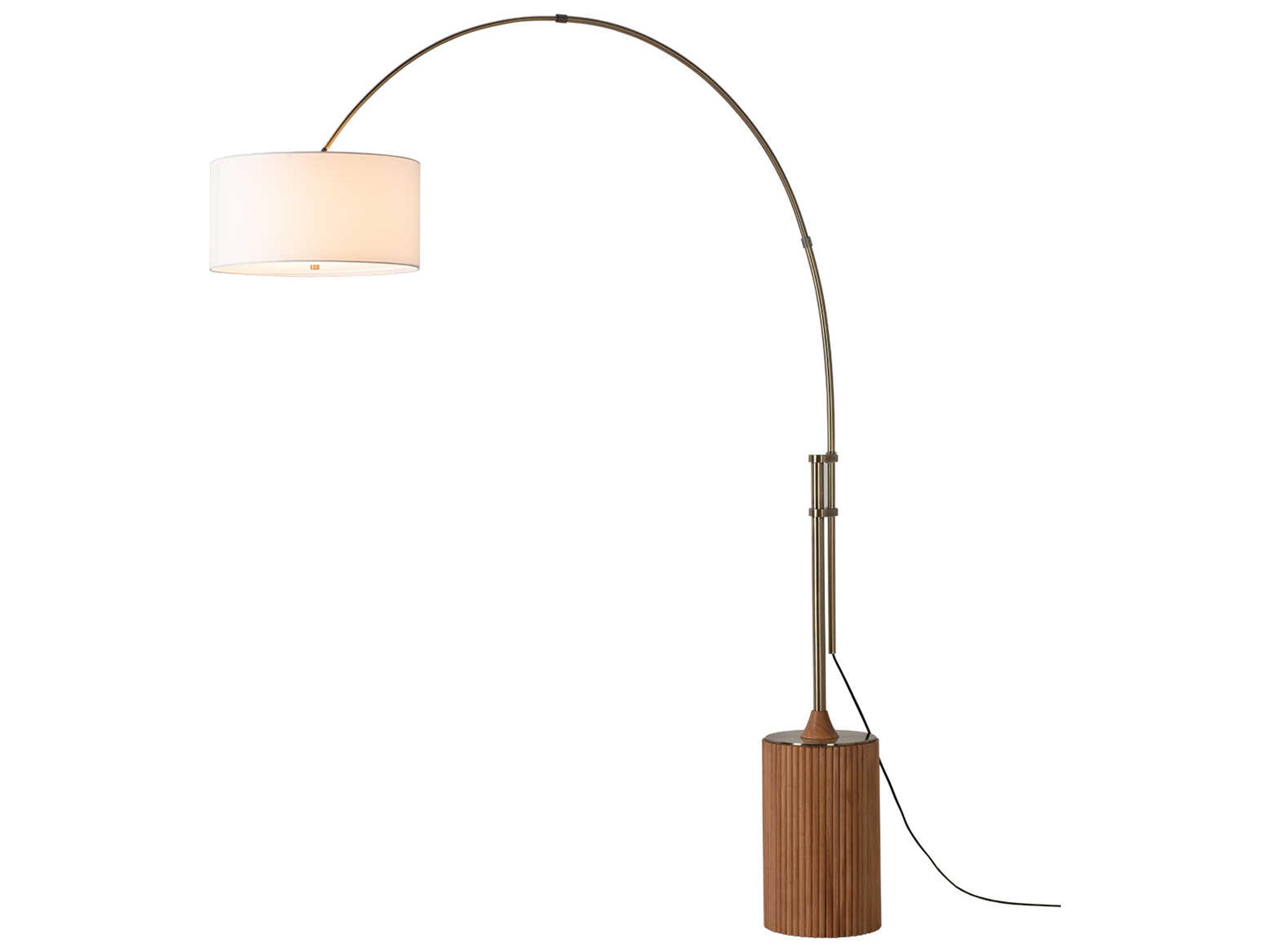 Nova Tambo Natural Ash Weathered Brass White Linen Floor Lamp