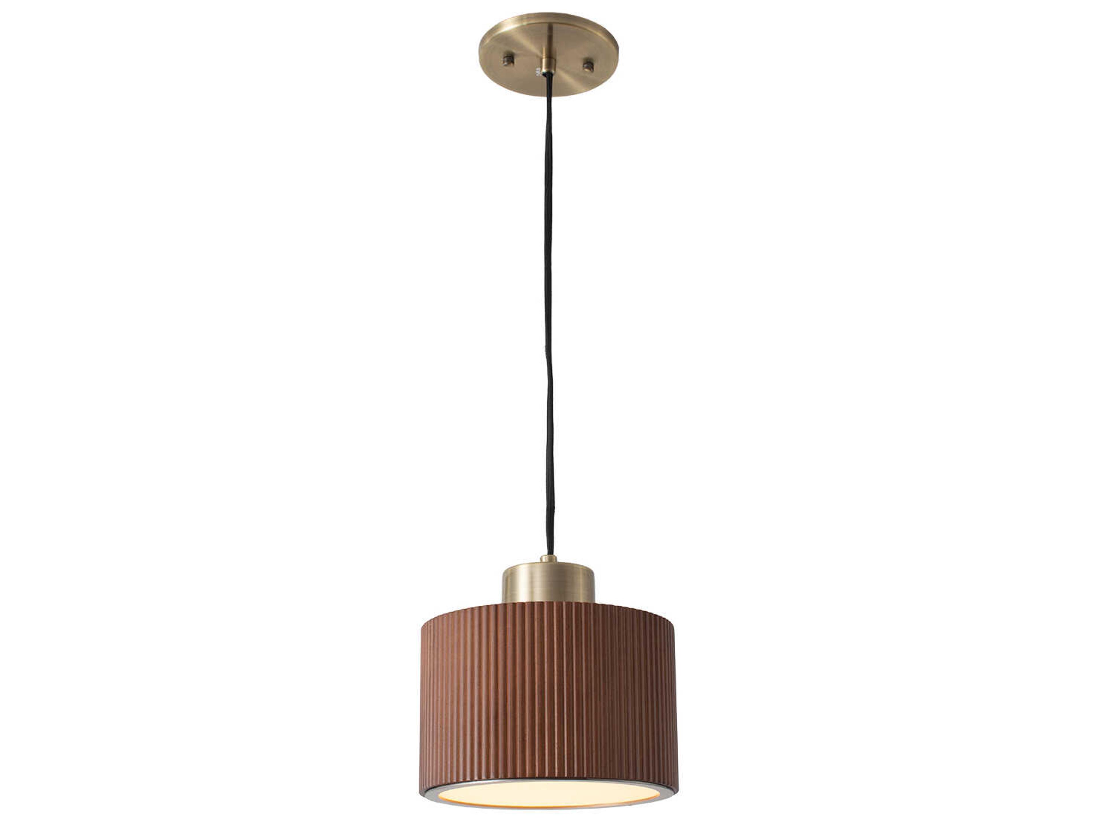Nova Tambo 1-Light Dark Walnut Weathered Brass Brown Drum Mini Pendant