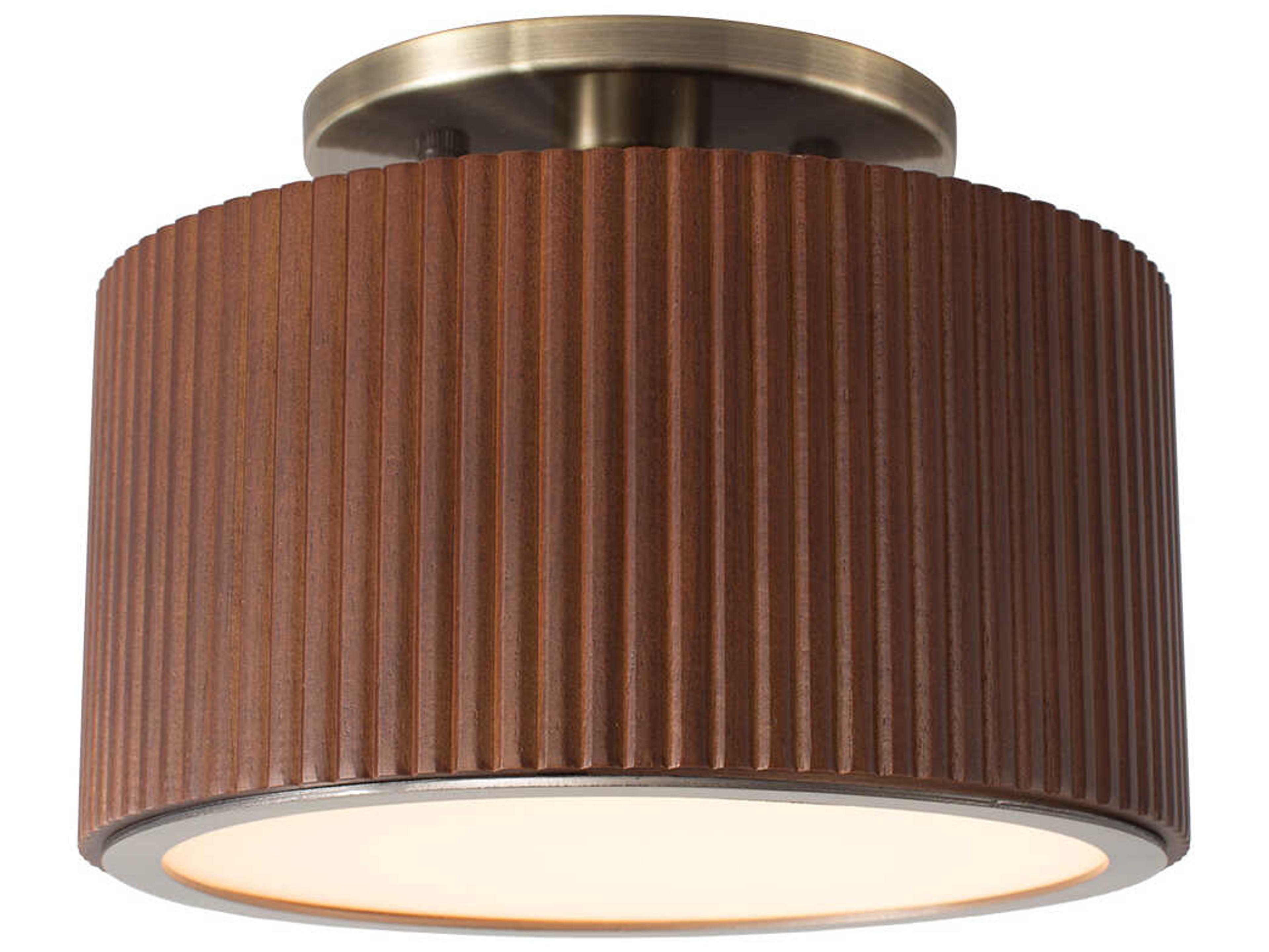 Nova Tambo 1-Light Dark Walnut Weathered Brass Brown Drum Semi Flush Mount