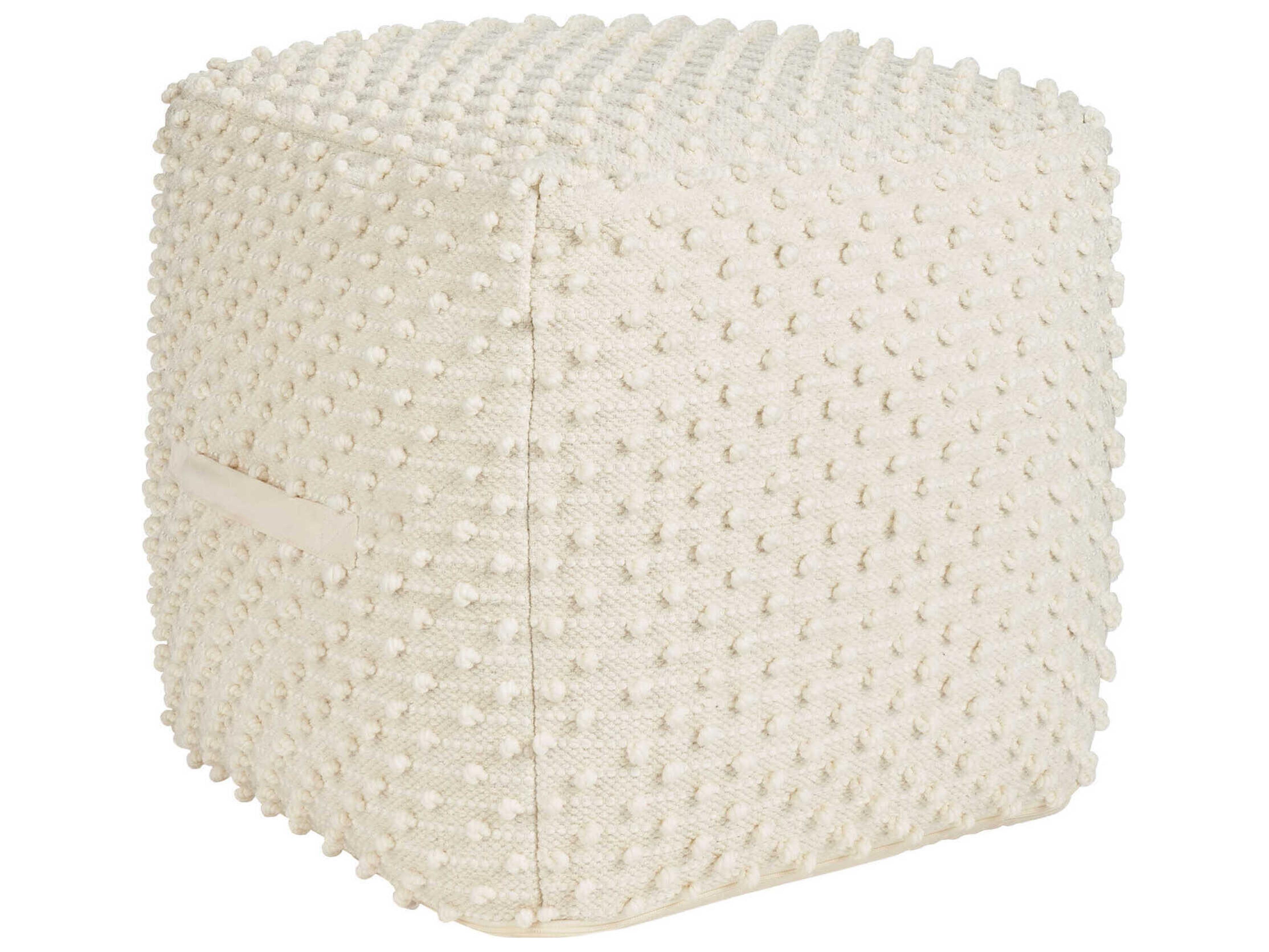 Nourison Lifestyle Loop Dots Ivory White Upholstered Pouf
