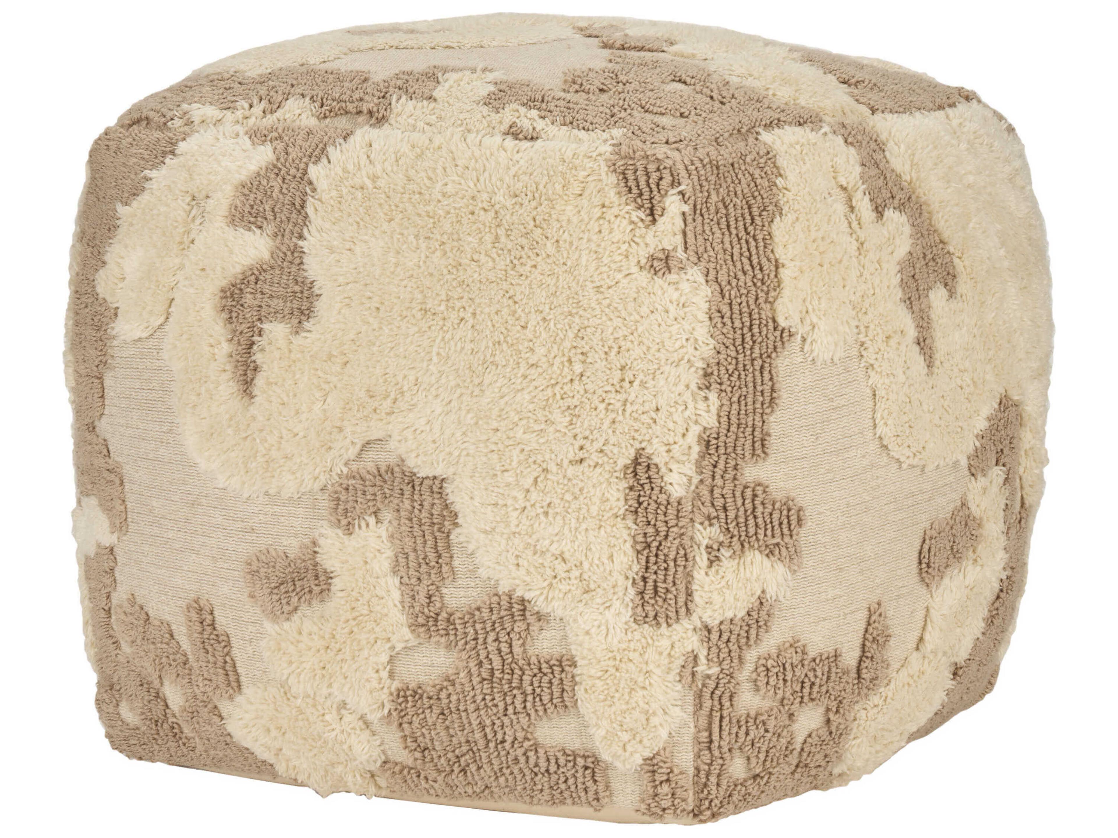 Nourison Lifestyle Beige Upholstered Pouf