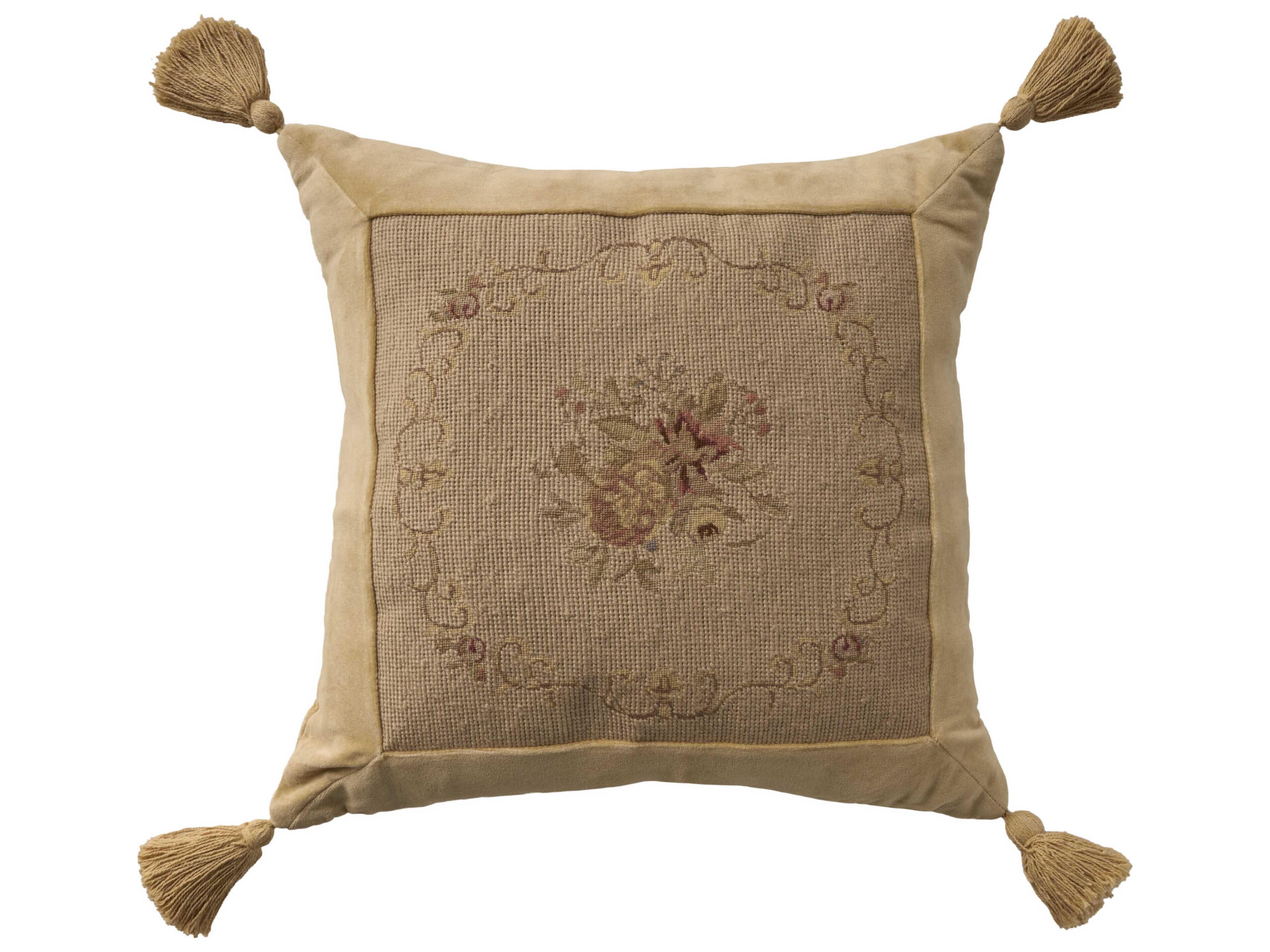 Nourison Mina Victory Vintage Floral Center 18" x 18" Beige Pillow