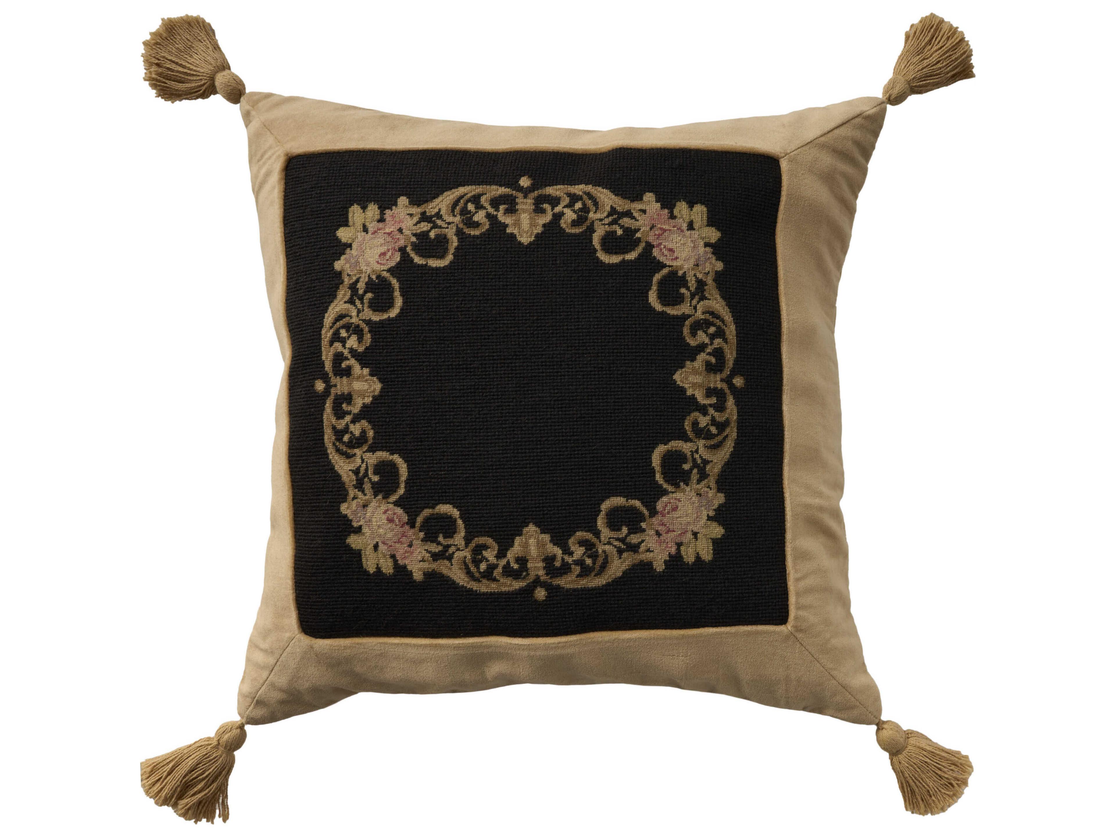Nourison Mina Victory Vintage Floral Border 20" x 20" Black Pillow
