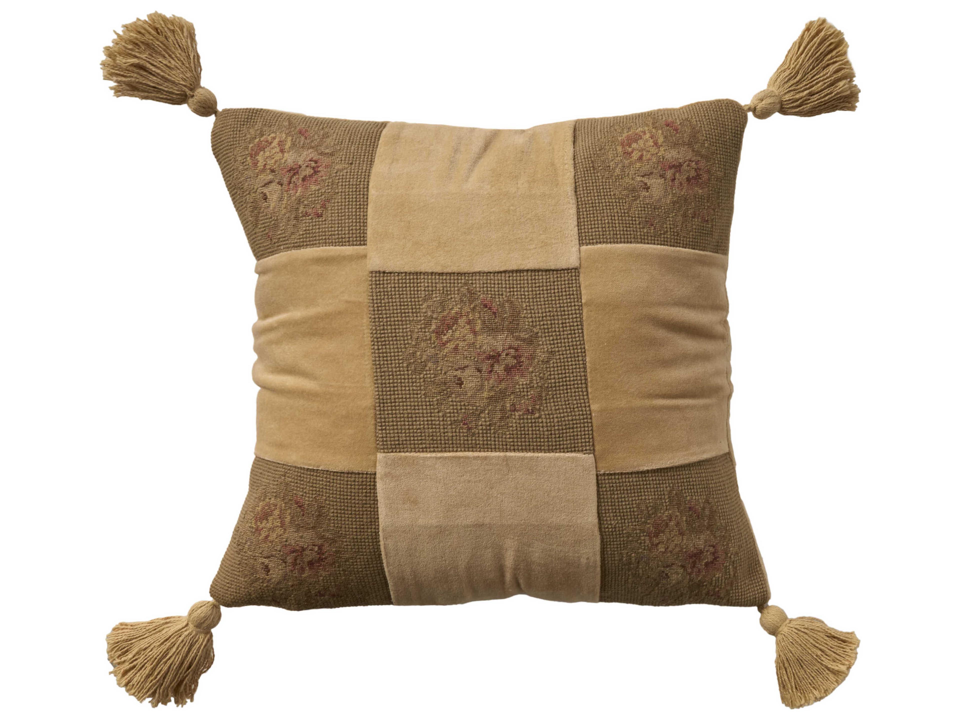 Nourison Mina Victory Vintage Floral Checkers 18" x 18" Olive Pillow