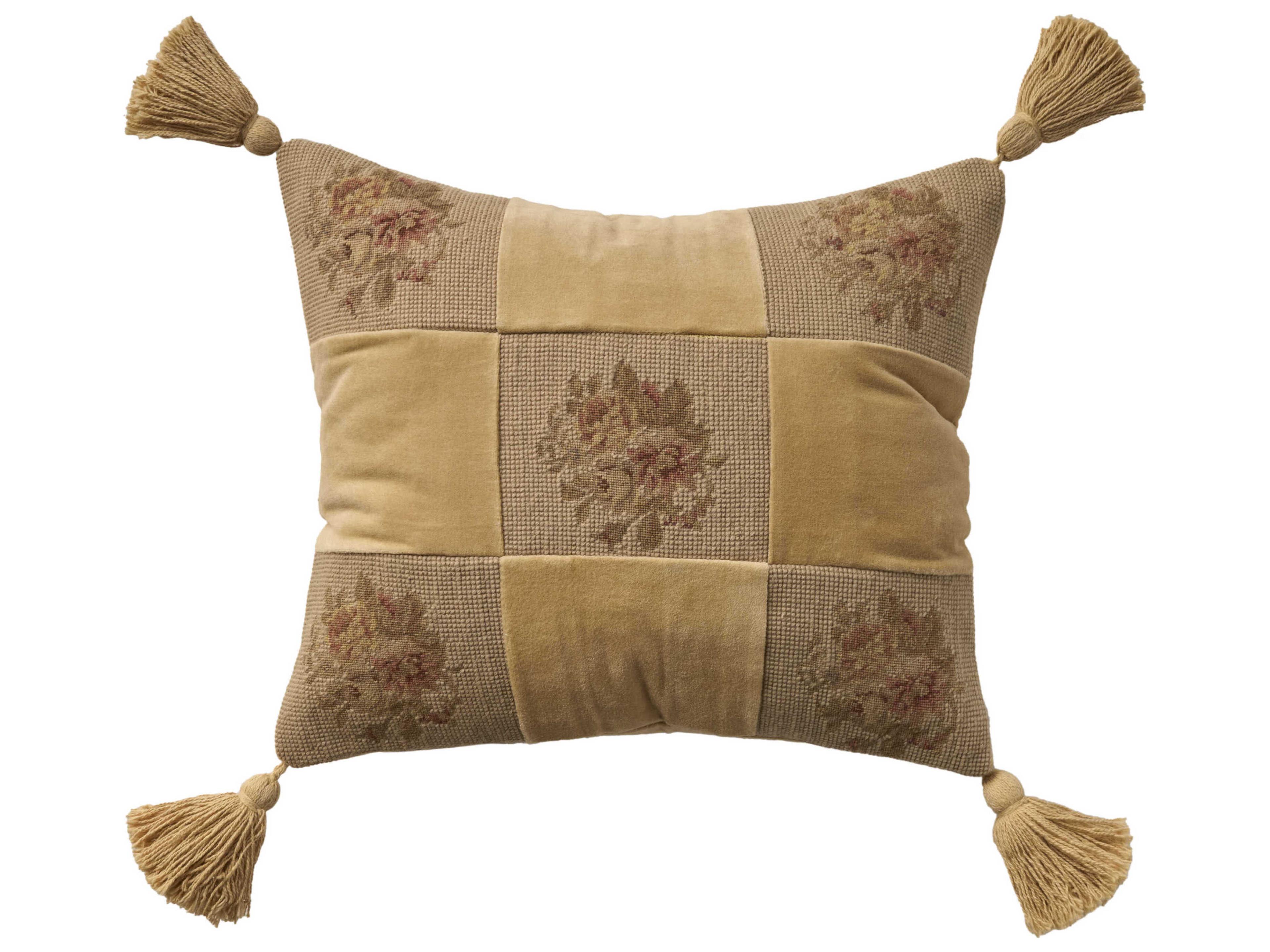 Nourison Mina Victory Vintage Floral Checkers 18" x 18" Beige Pillow