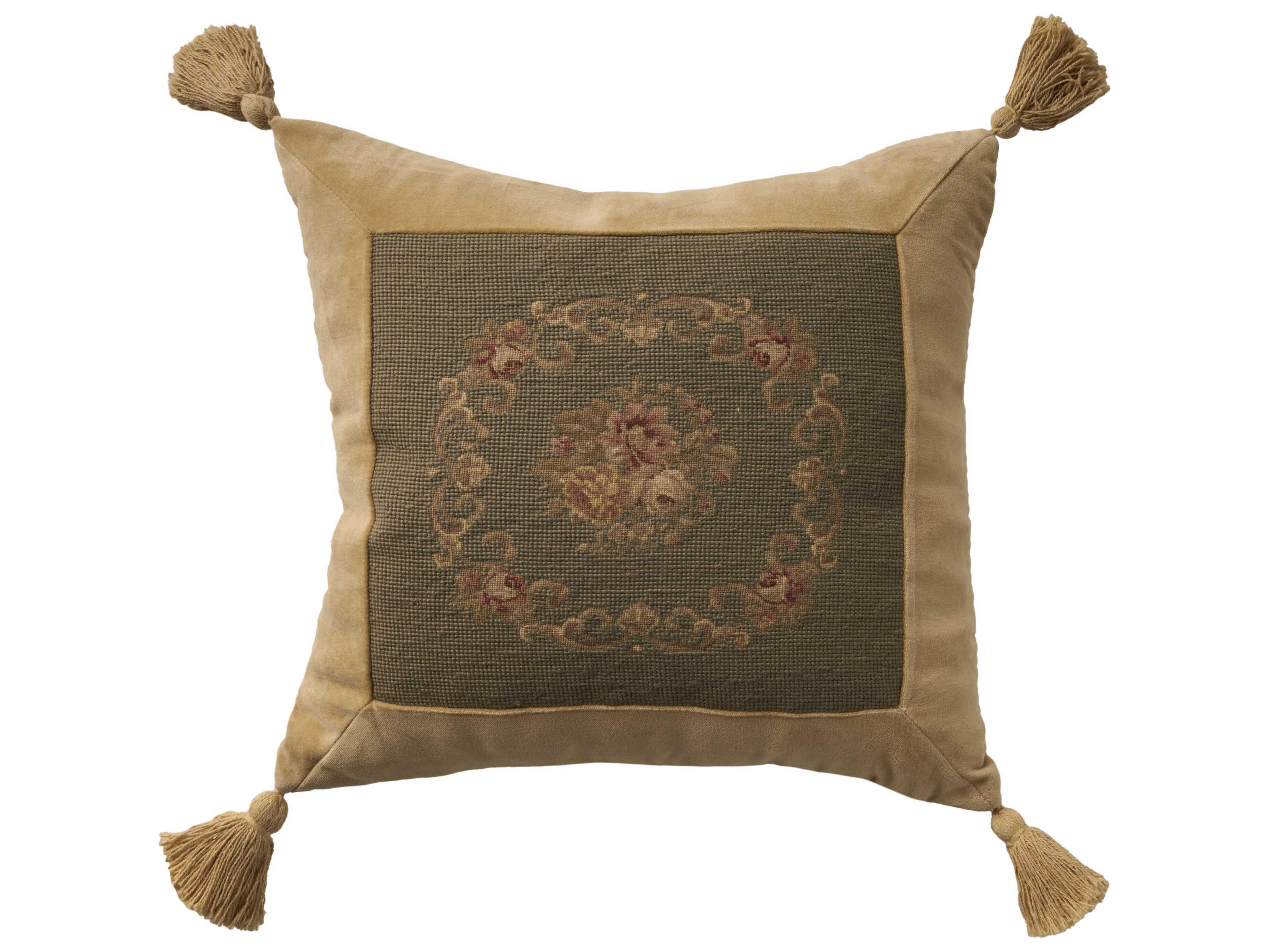 Nourison Mina Victory Vintage Floral Center 18" x 18" Sage Pillow