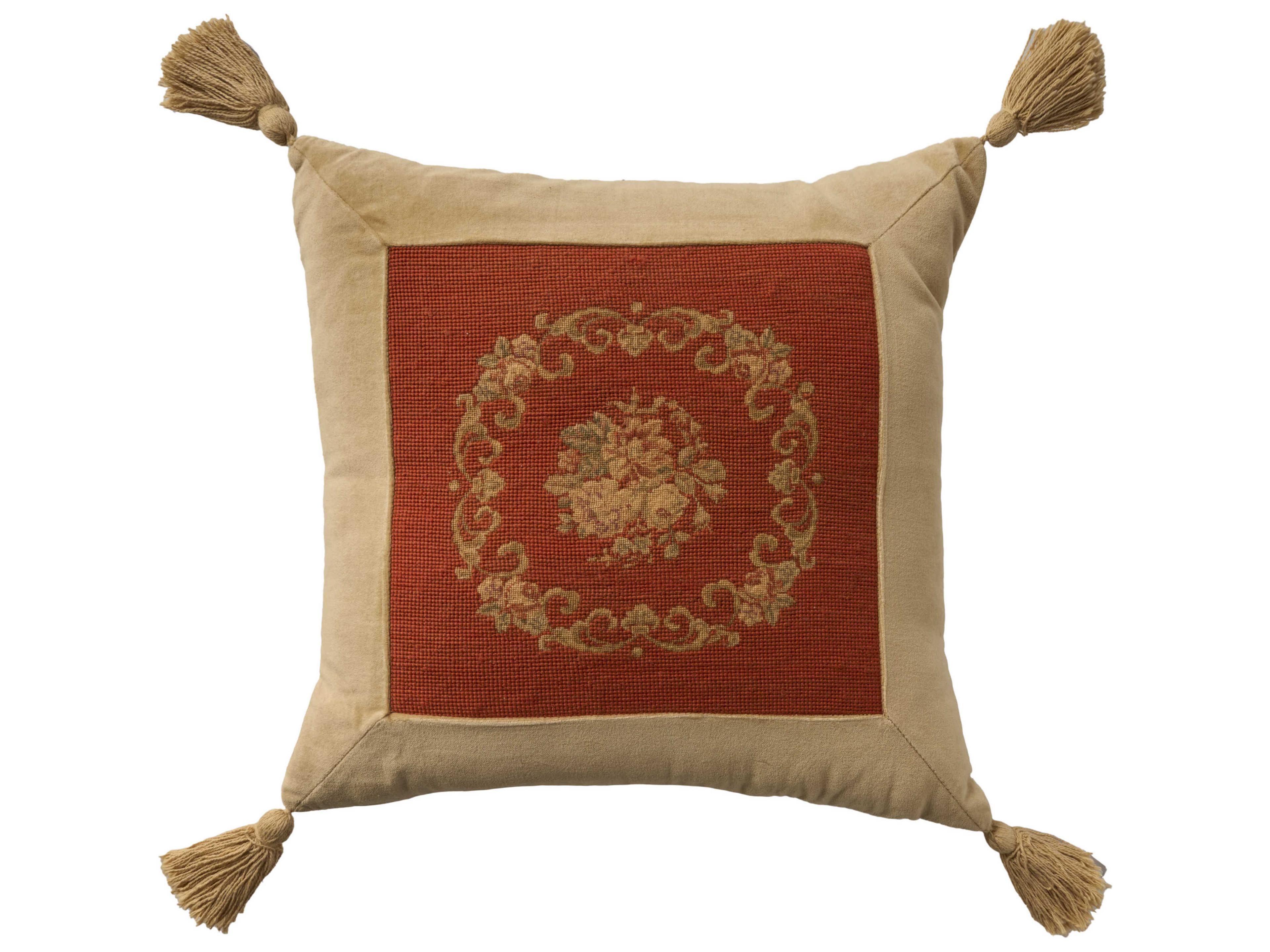Nourison Mina Victory Vintage Floral Center 18" x 18" Rust Pillow