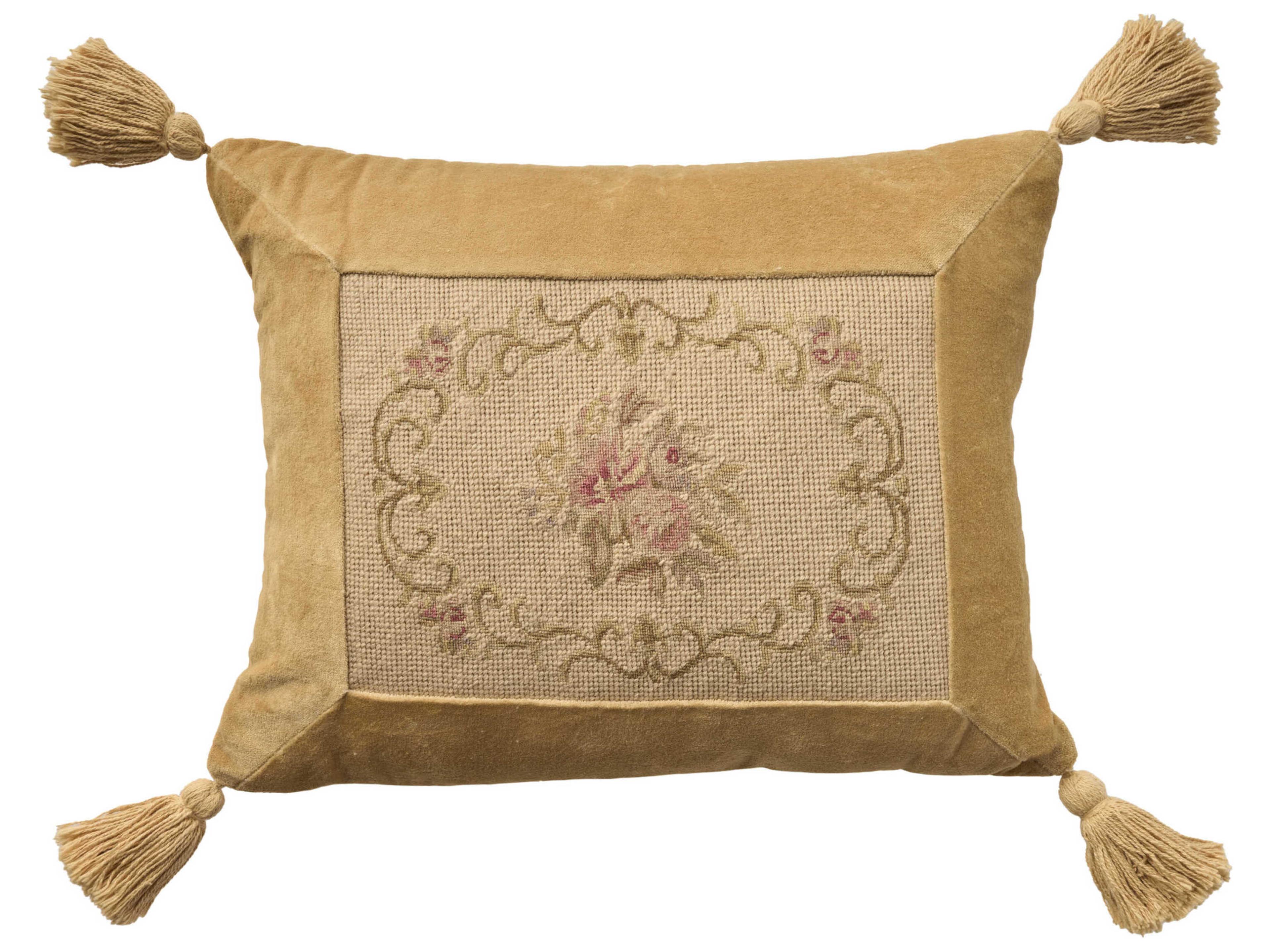 Nourison Mina Victory Vintage Oval Floral Border 14" x 18" Beige Pillow