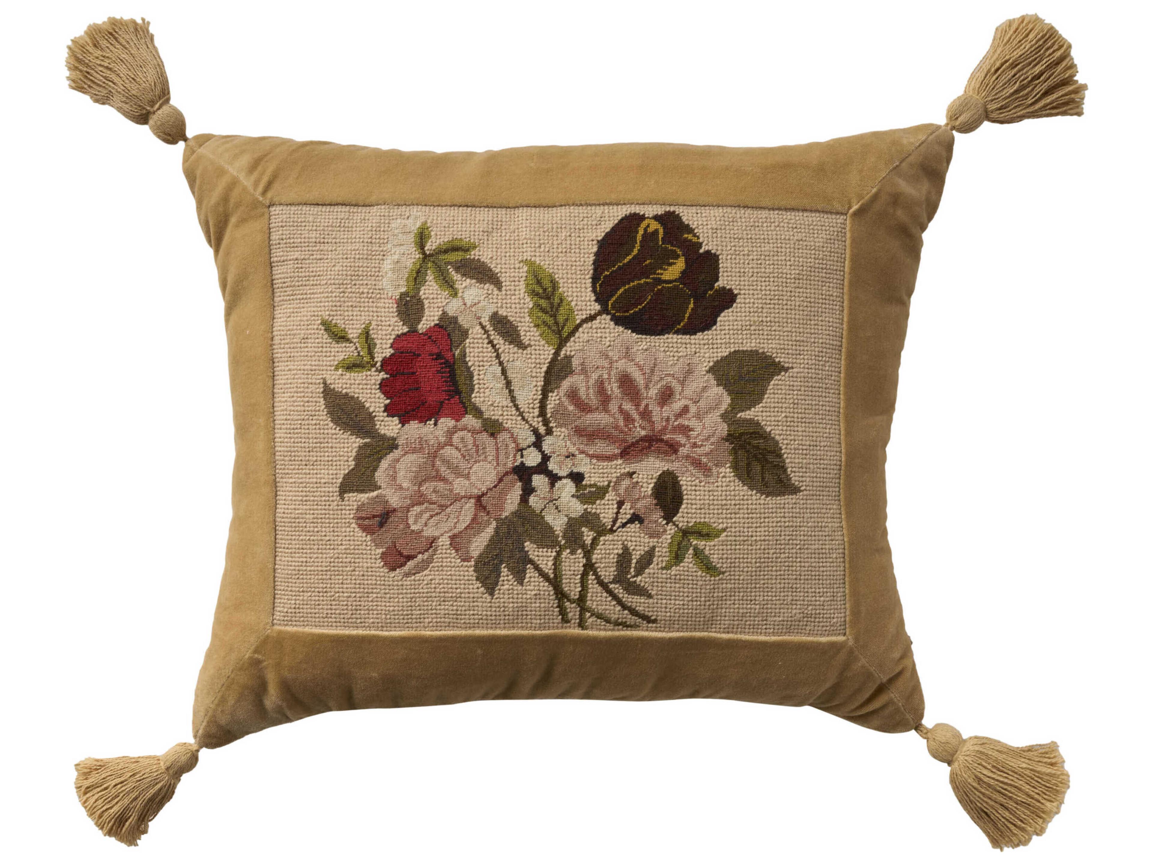 Nourison Mina Victory Vintage Pink Flowers 16" x 20" Beige Pillow