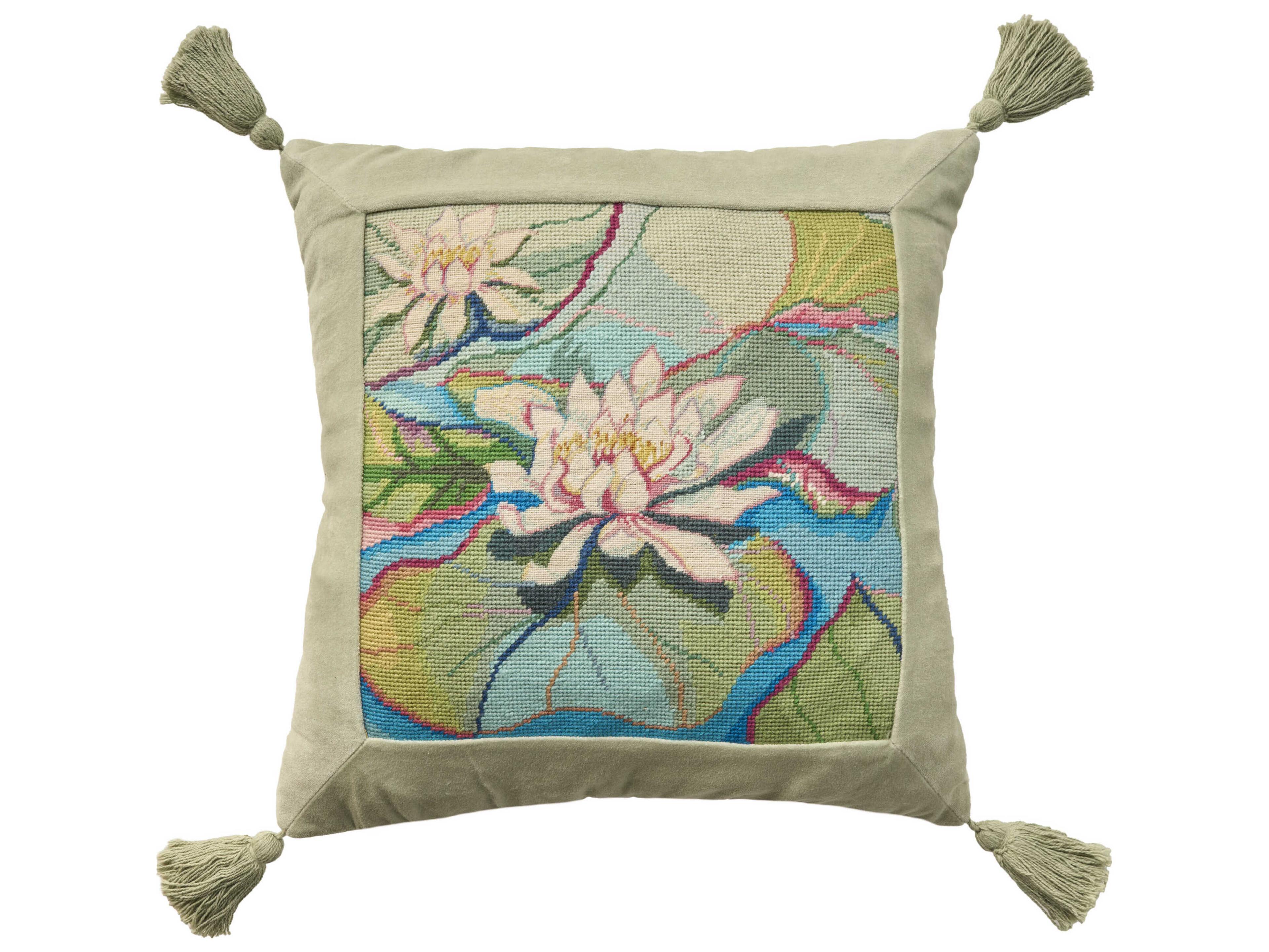 Nourison Mina Victory Vintage Lotus 19" x 19" Blue Pillow