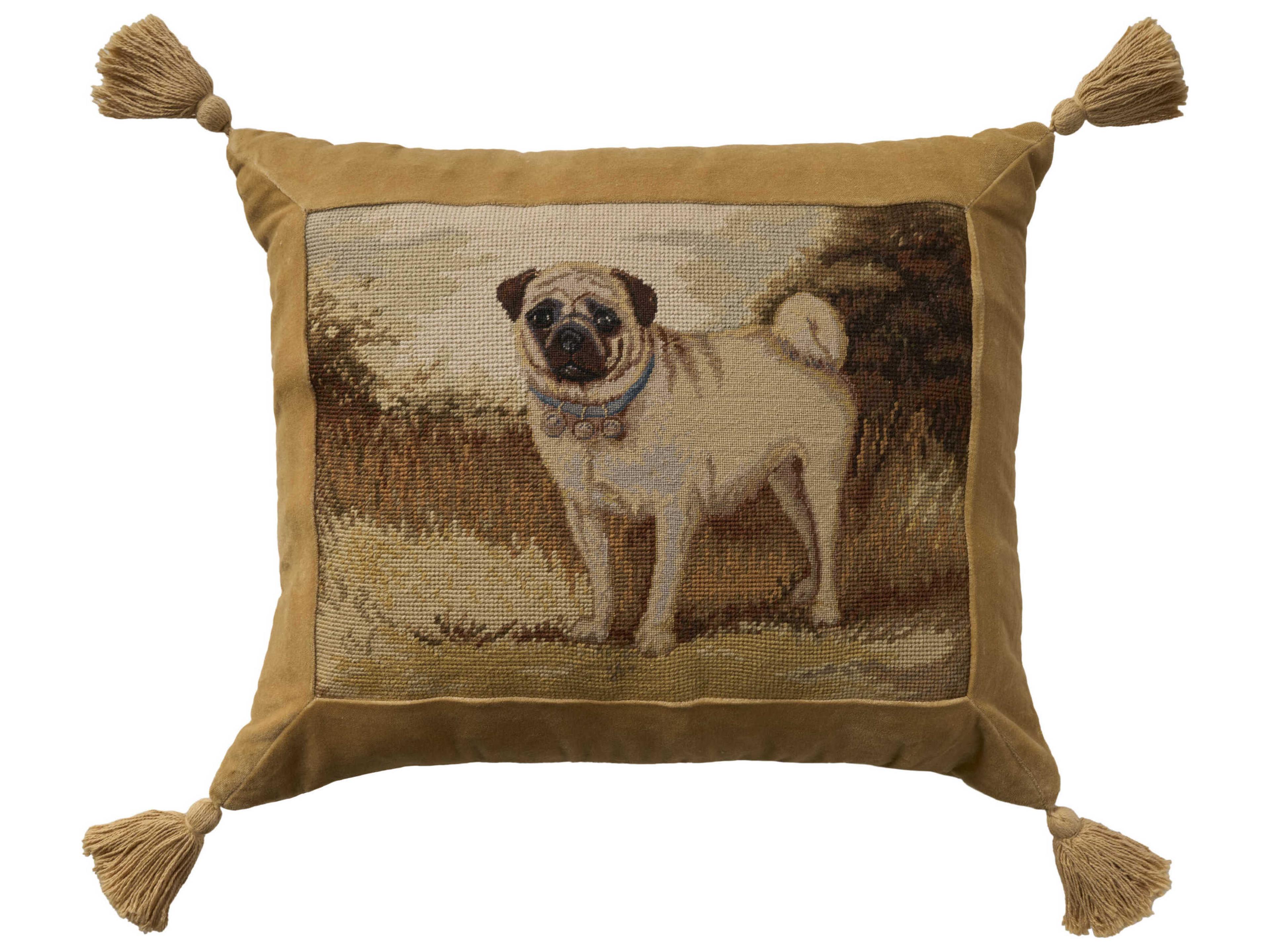 Nourison Mina Victory Vintage Pug Dog 18" x 22" Multicolor Pillow