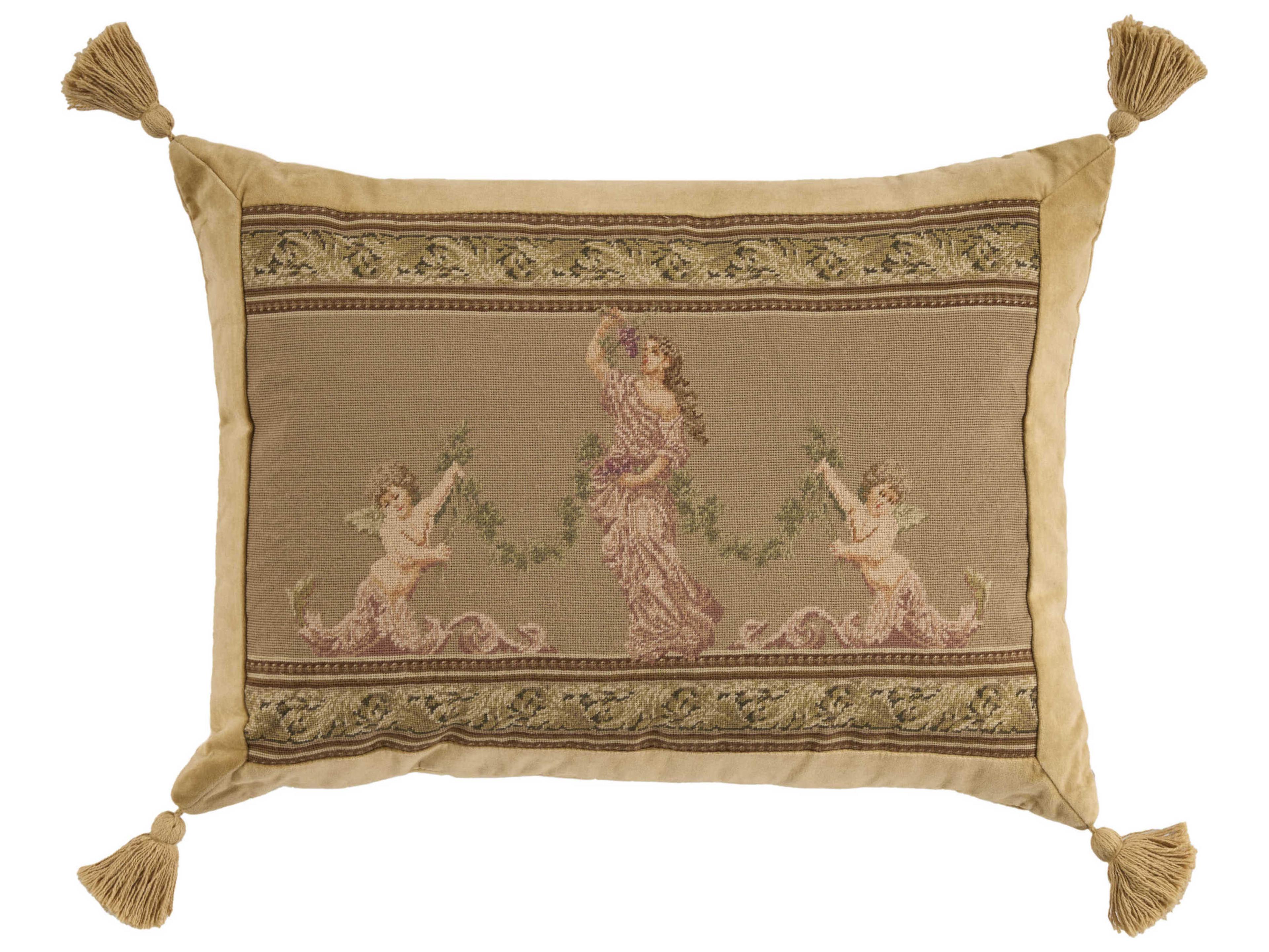 Nourison Mina Victory Vintage Roman Lady & Cherubs 19" x 25" Taupe Pillow