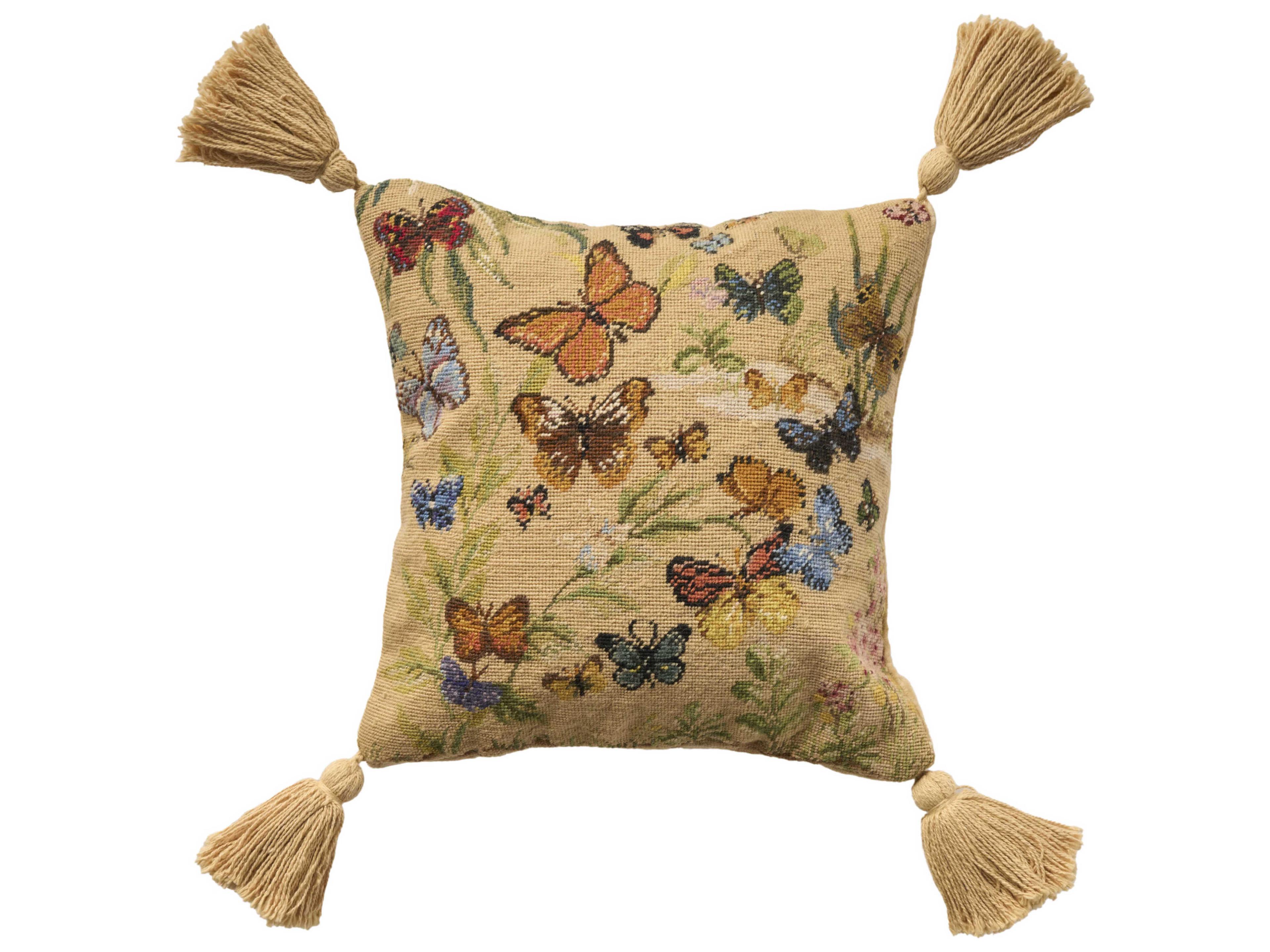 Mina Victory Vintage Butterflies 12" x 12" Blush Pillow