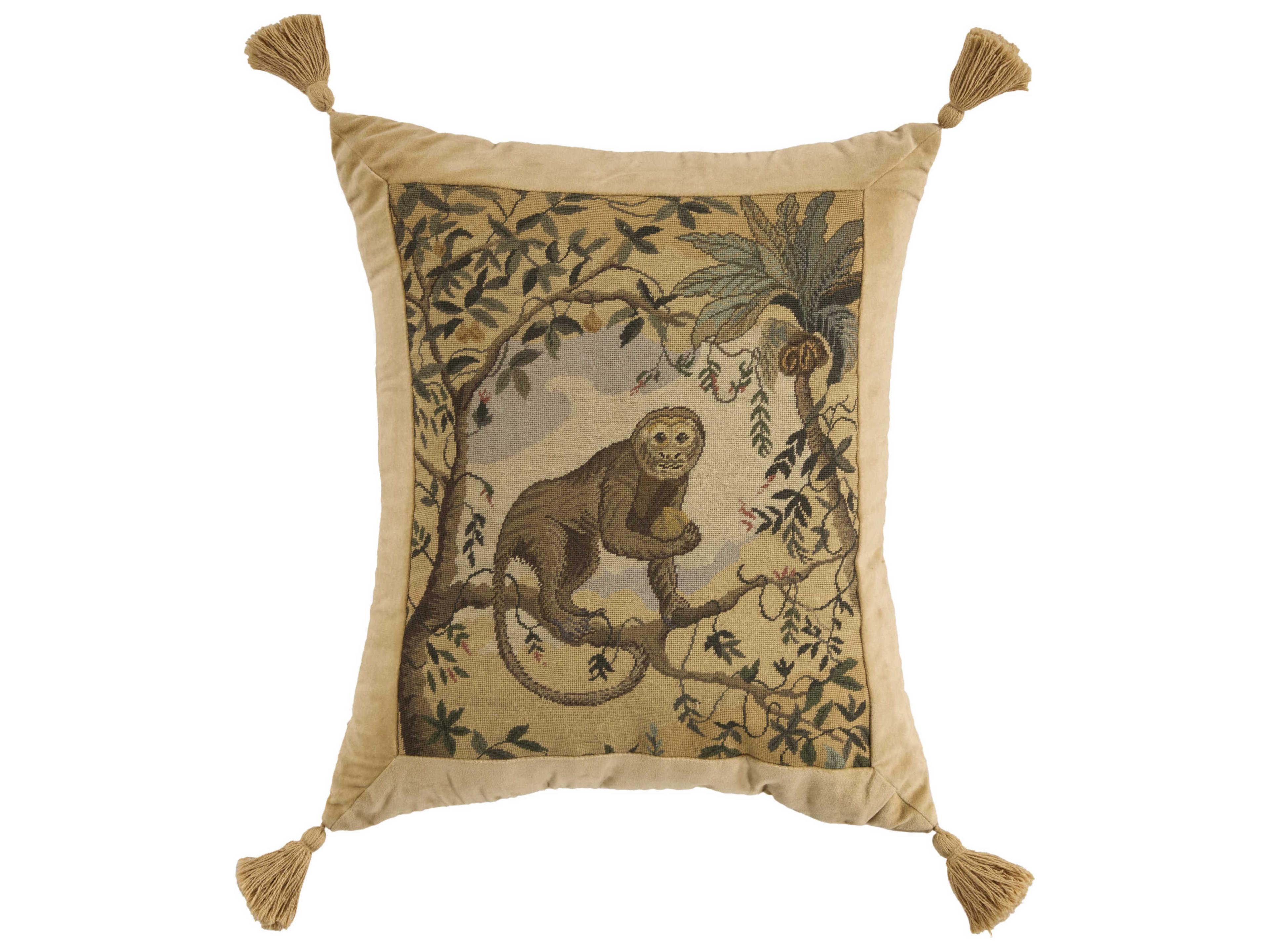 Nourison Mina Victory Vintage Monkey On Branch 21" x 24" Multicolor Pillow