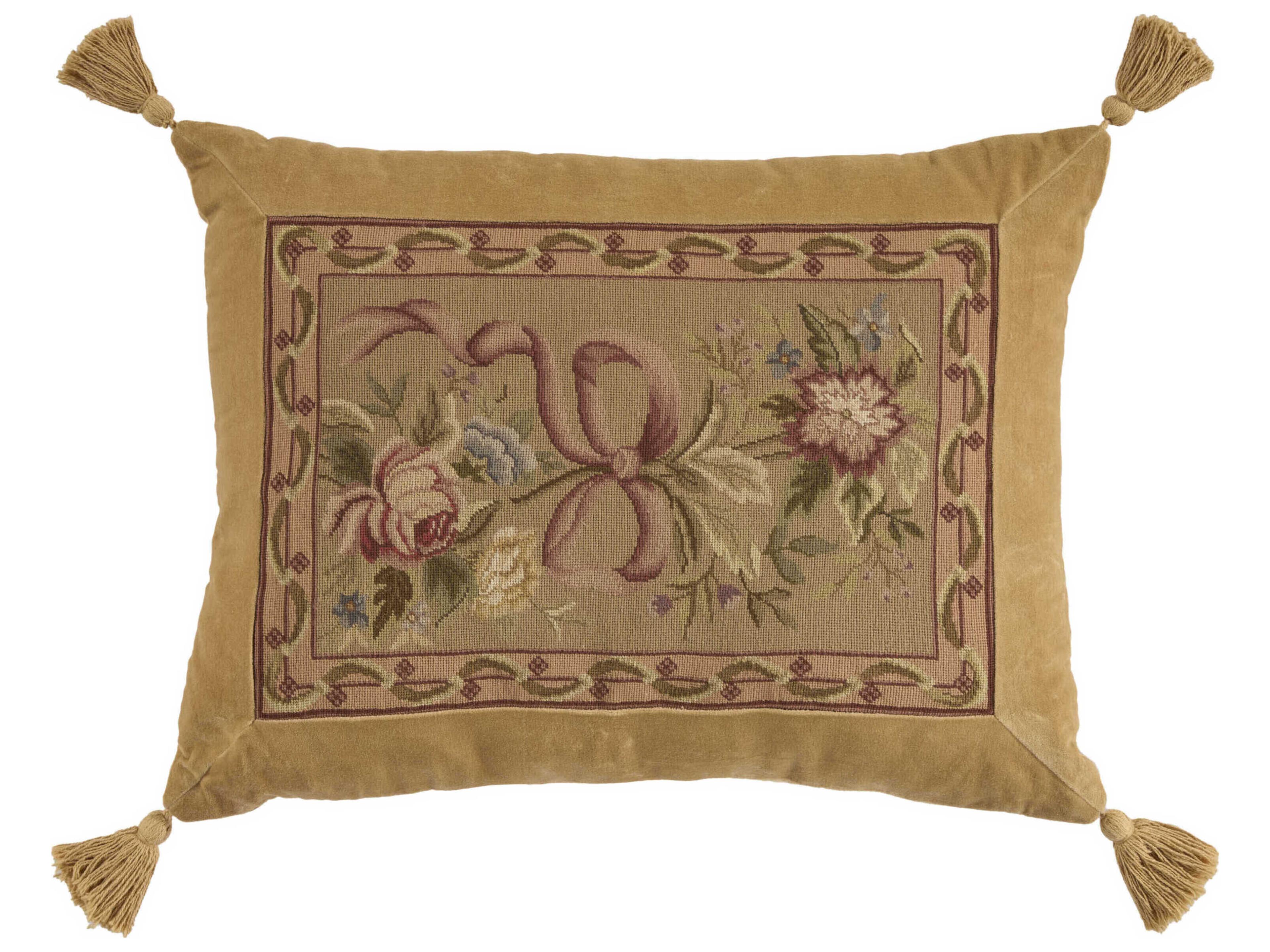 Nourison Mina Victory Vintage Floral Ribbon 19" x 25" Taupe Pillow